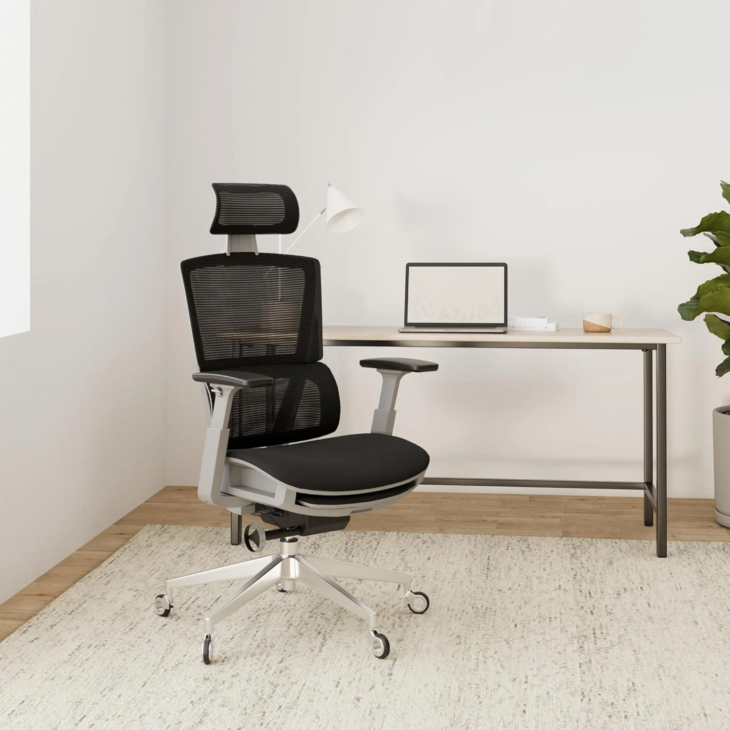 Nouhaus Rewind Ergonomic Office Chair with Footrest and Lumbar Support. Swivel Computer Chair, Rolling Home Office Desk Chairs with Wheels, Mesh High Back Task Chair, Comfortable Office Chair