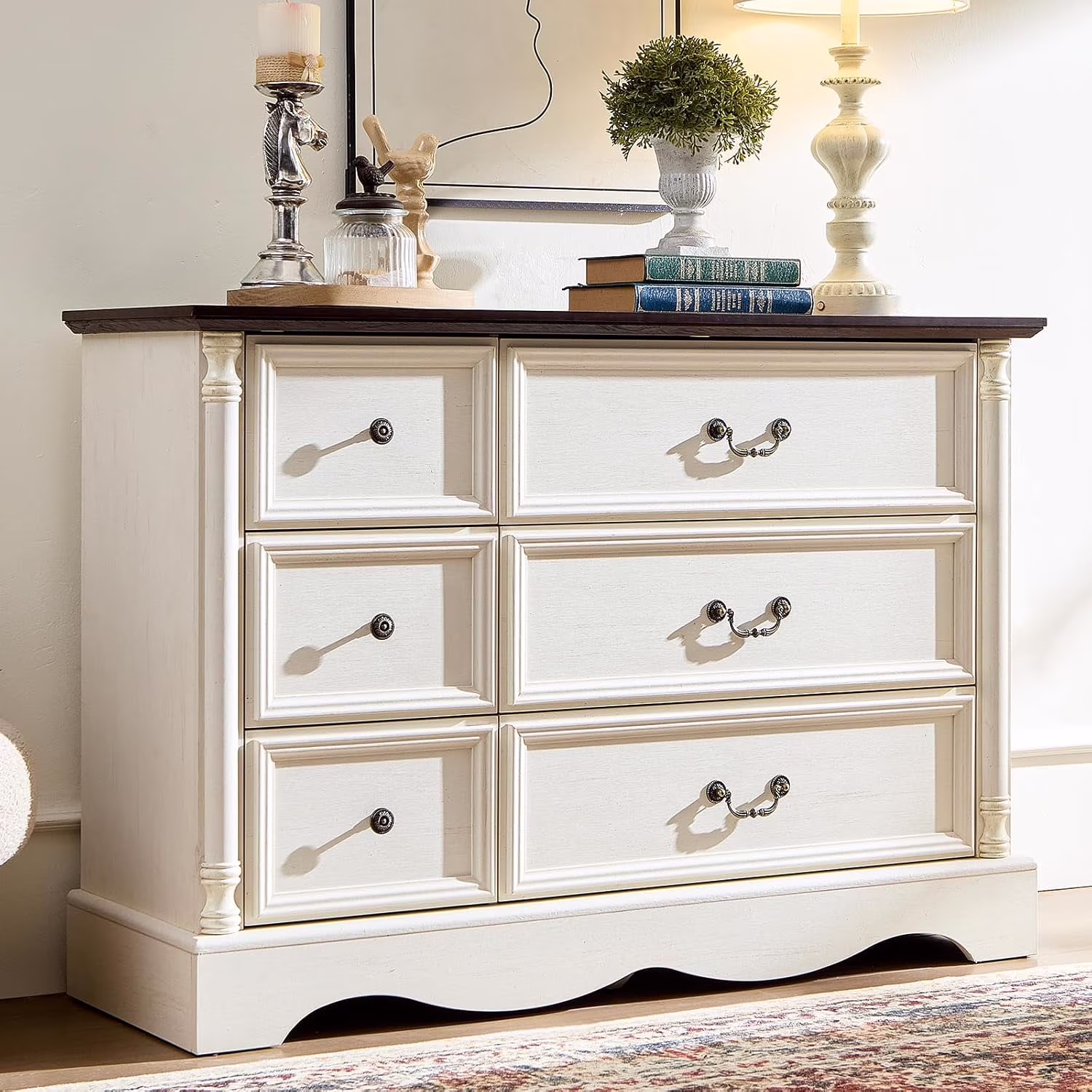 ZBOM 9 Drawer Dresser, 54 Inch Wide Farmhouse Style Chest of Drawers with Charging Station, Distressed Finish Design, Modern Storage Dresser Organizer TV Stand for Bedroom, Living Room - Image 3