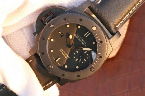 Replica Panerai PAM607 XF Left Handed Real Ceramic Black Leather Strap P9000 - Elite Watch Atelier