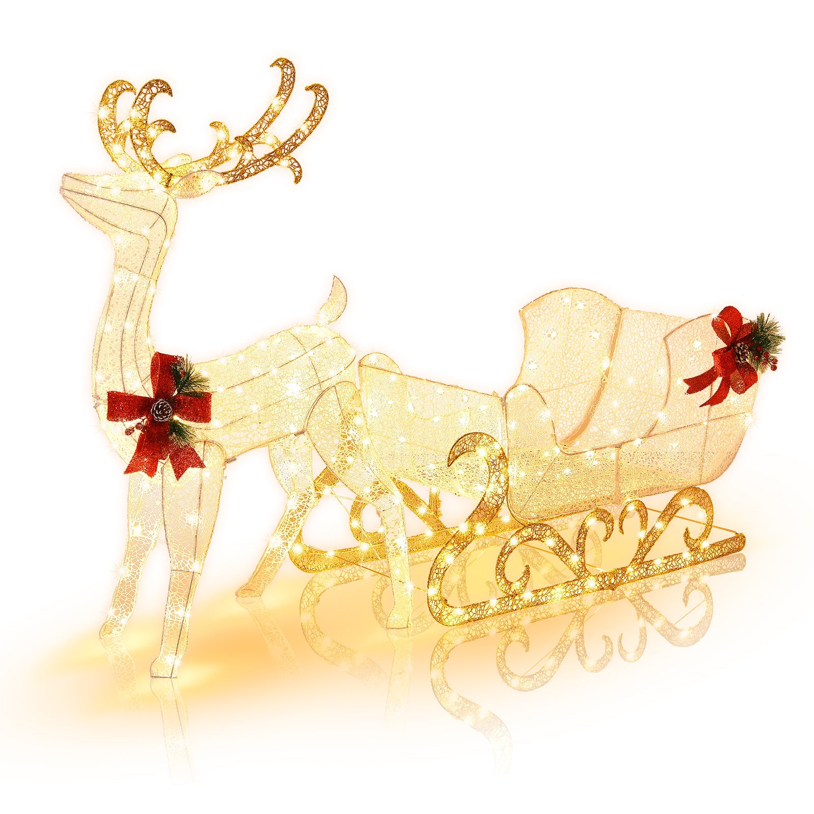 HolidayDeer – Verlichte Kerst Rendieren met Santa’s Slee en 215 Lampjes