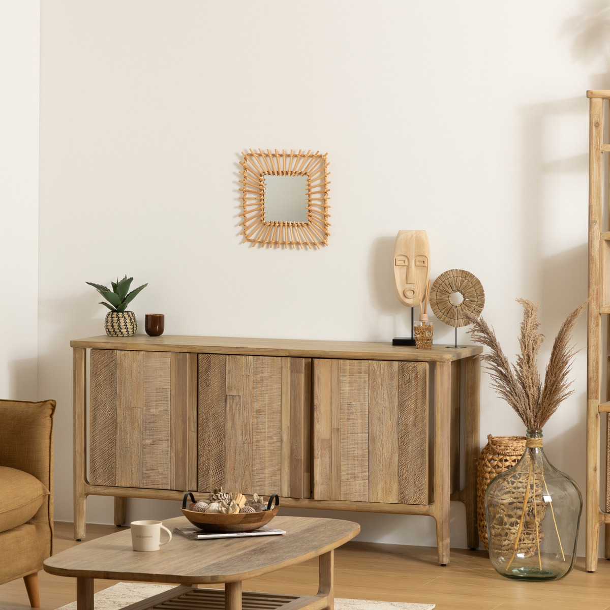 Mirror "Leoni" Rattan, 40x40 cm