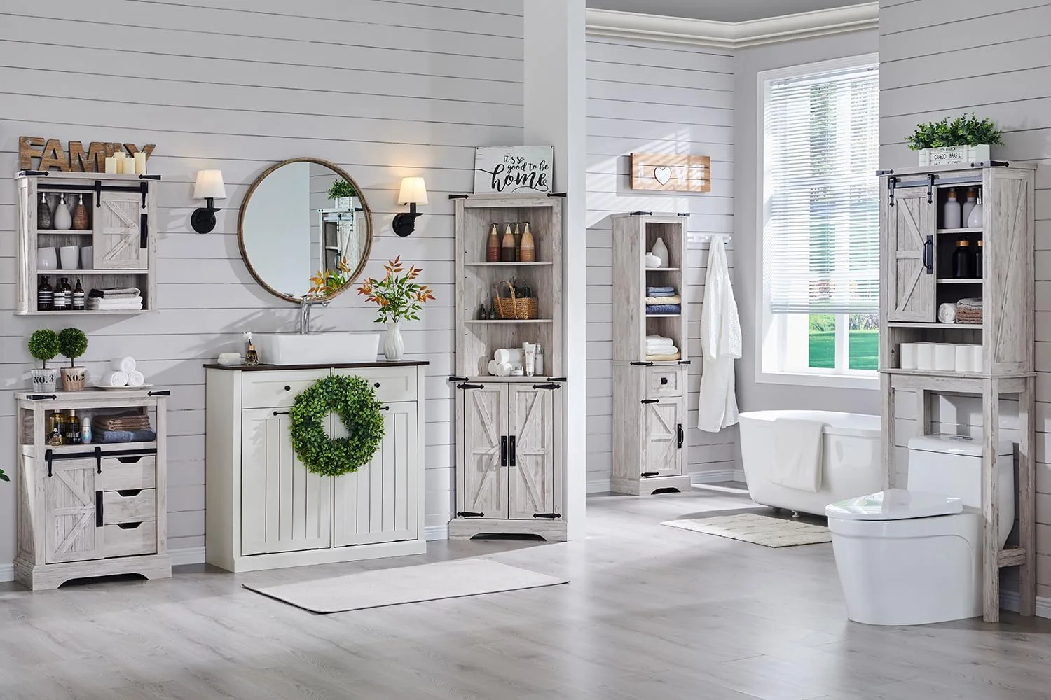 OKD Farmhouse Tall Corner Cabinet with Barn Door & Adjustable Shelves, 68" Rustic Wood Corner Cabinet with Storage Cabinet for Bathroom, Kitchen, Antique White - Image 35