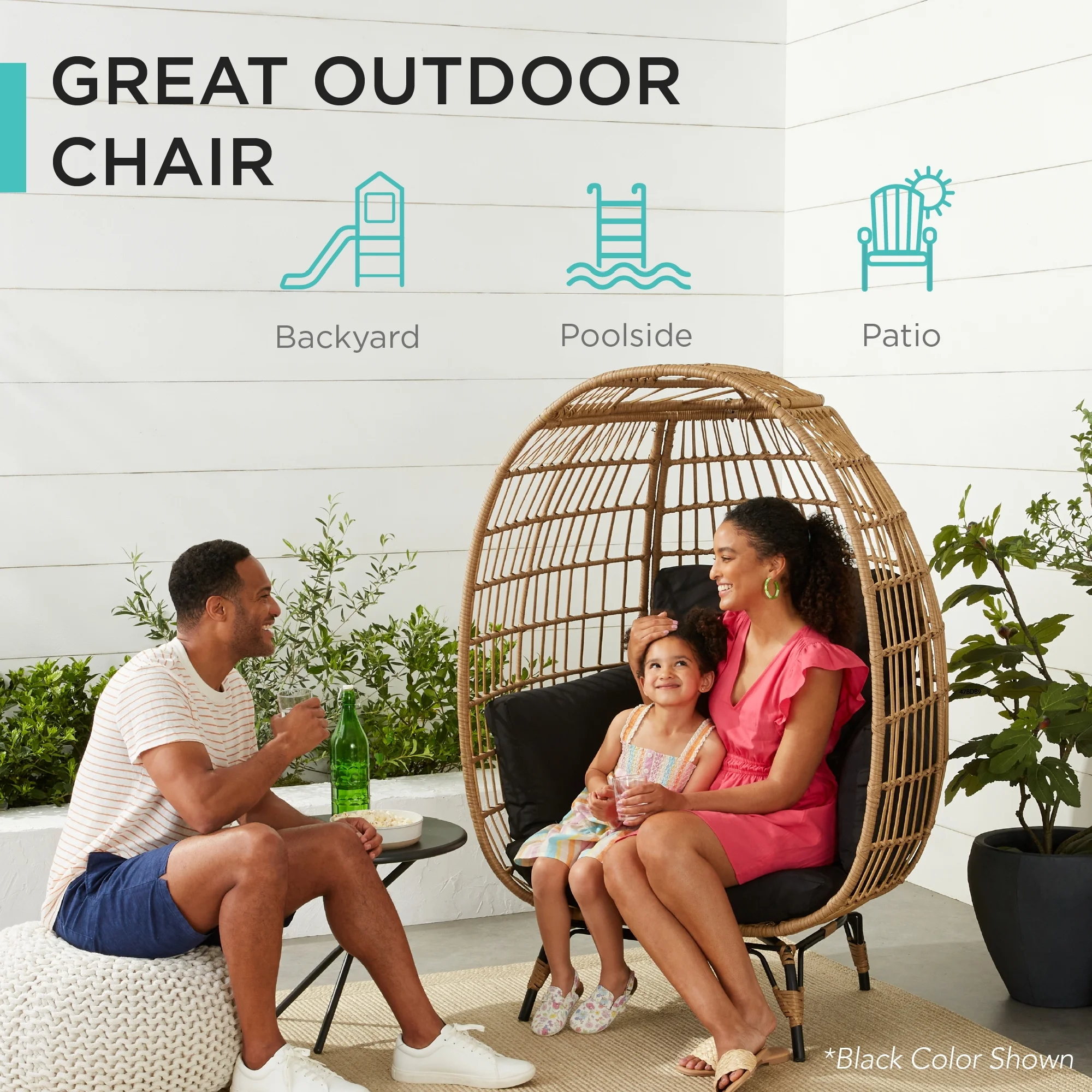 Best Choice Products Wicker Egg Chair Oversized Indoor Outdoor Patio Lounger w/ Steel Frame, 440lb Capacity - Black - Image 27