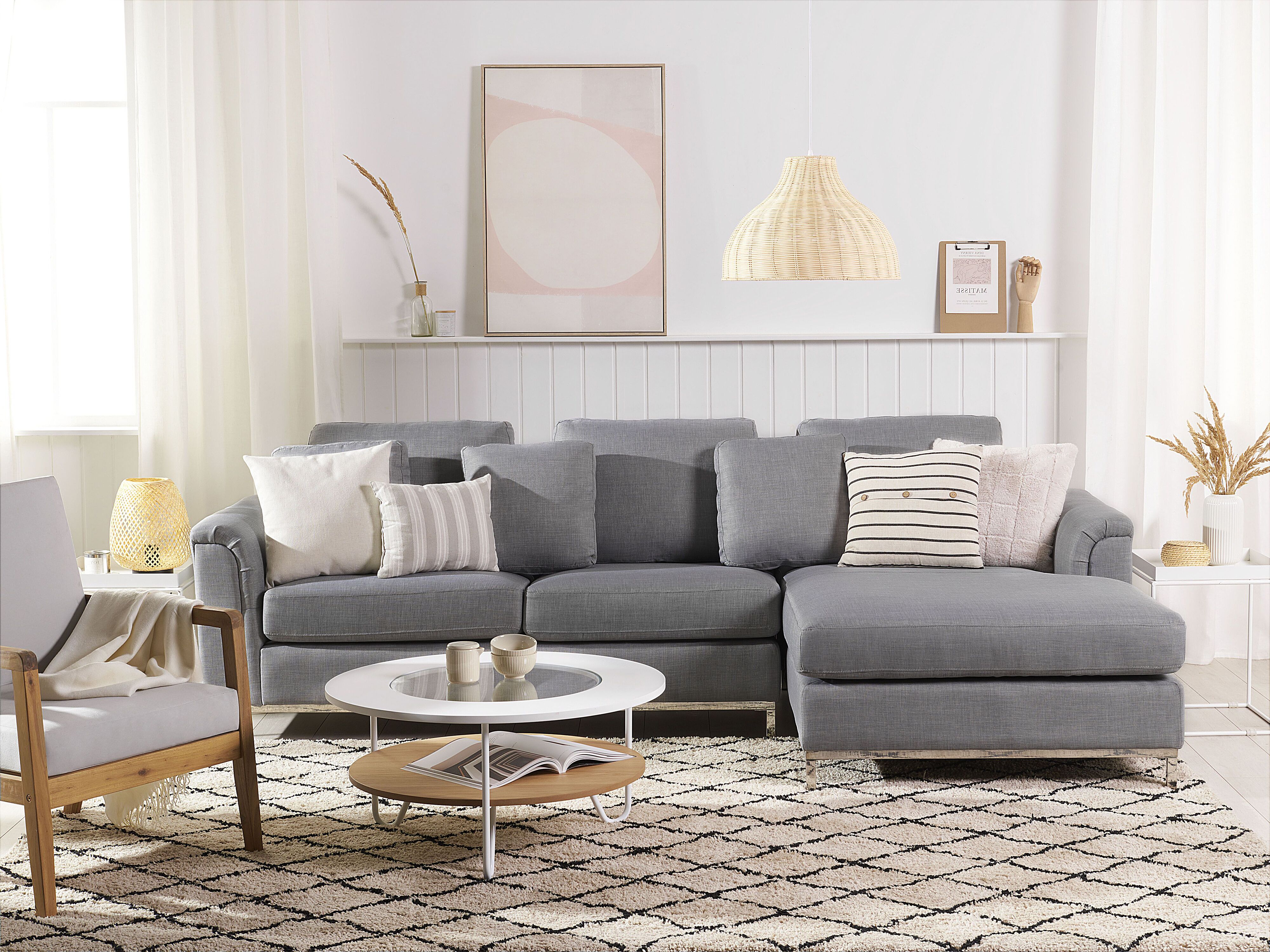 Corner Sofa 4 Seater OSLO Fabric Light Grey Left Hand