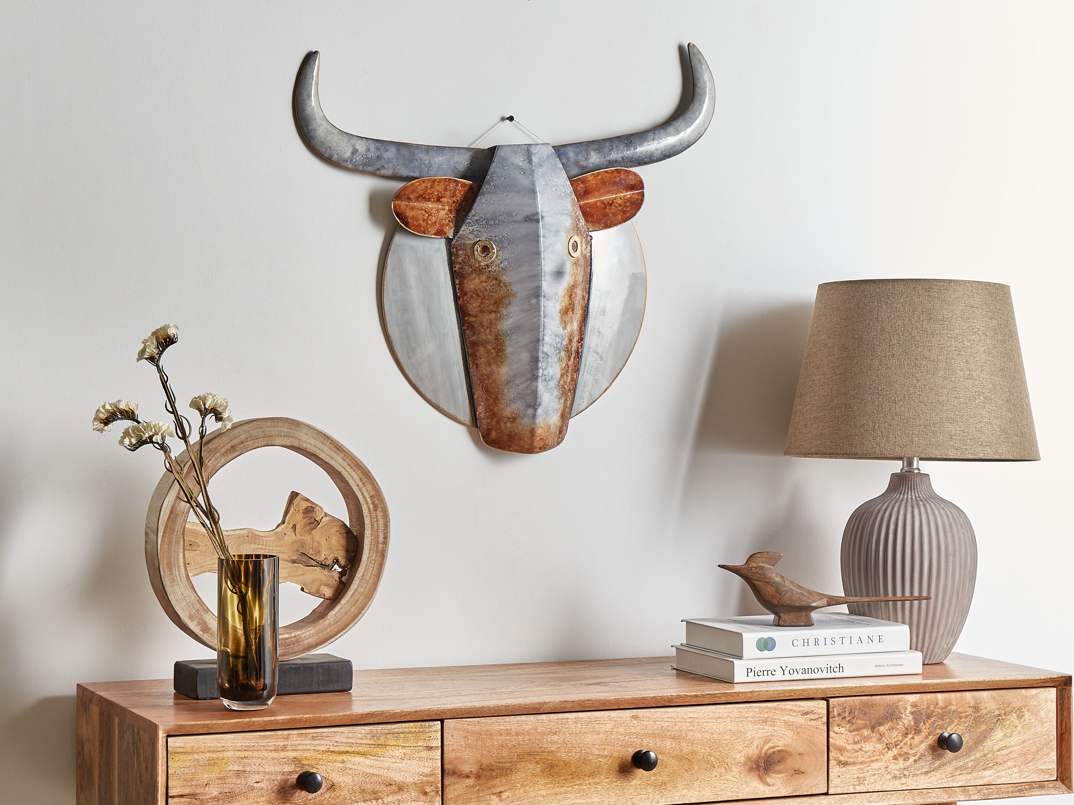 Wall Decor Bull ERBIUM Metal 41 cm Grey