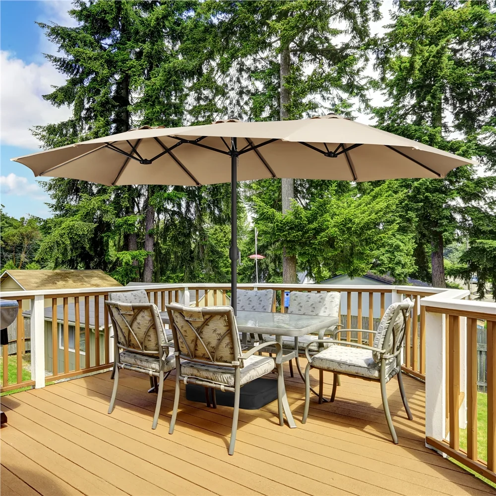Topeakmart 13ft Patio Parasol Canopy with Crank, Tan - Image 14