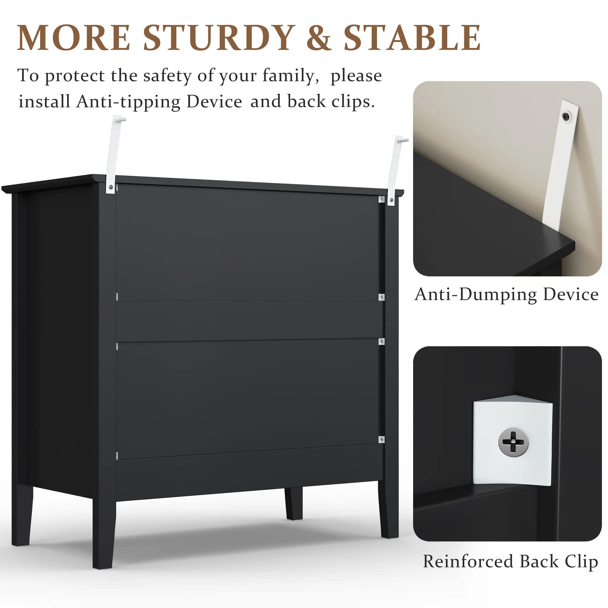 May Color Large White 3 Drawer Dresser Set of 2 with Fluted Panel, Modern Chest of Drawers with Silent Slide Drawers, Wood Accent Nightstand with Storage for Bedroom Living Room, Hallway - Image 38