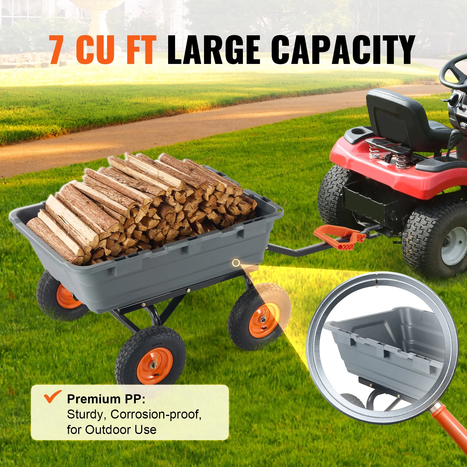 KFFKFF Garden Dump Cart, 35.8x19.5x8.2 in Dump Truck Cart, Max. 600lbs Load Capacity, 10in Rubber Tire, 180�� Adjustable Handle - Image 15