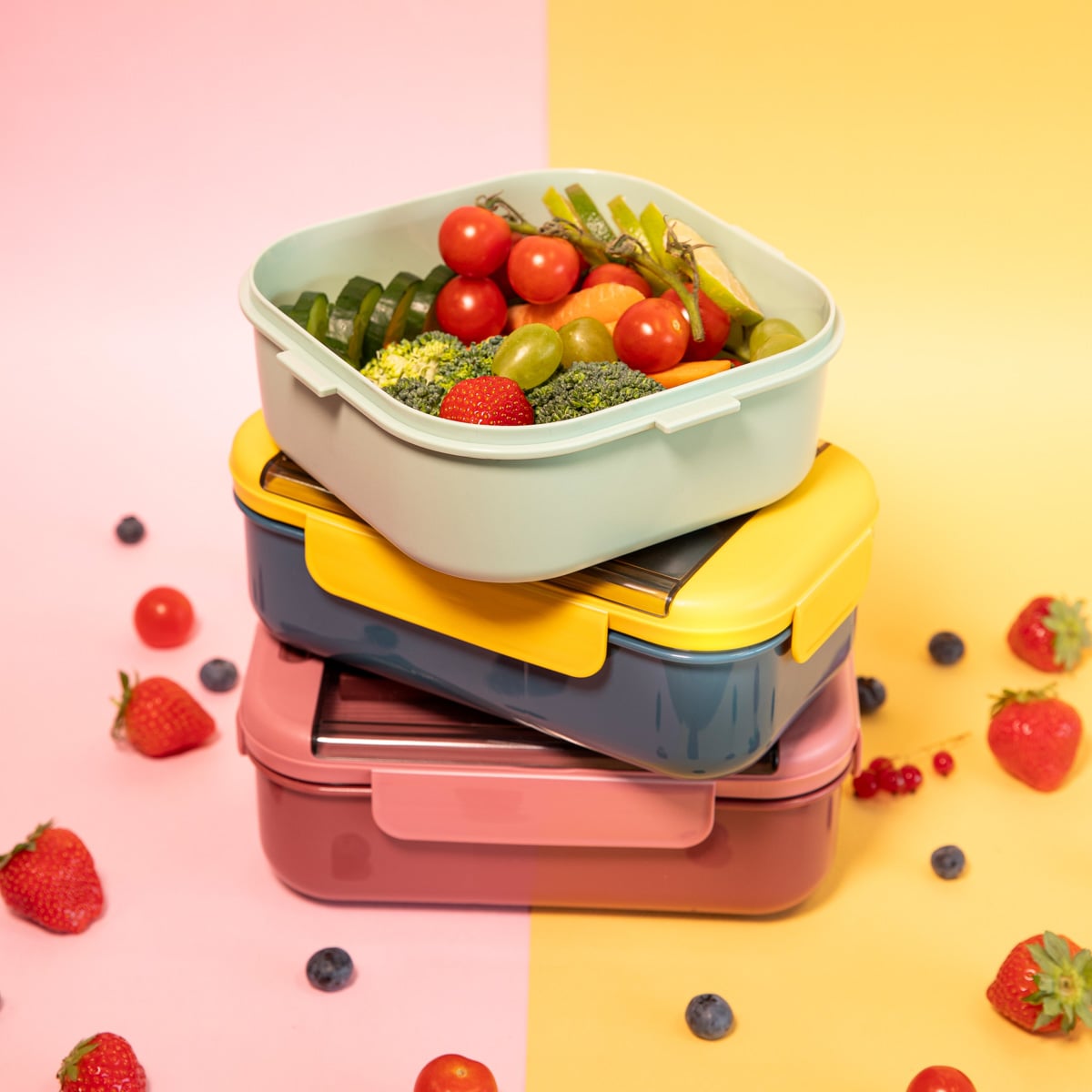 Lunchbox POPPIE ze sztućcami różowy 0,54 l