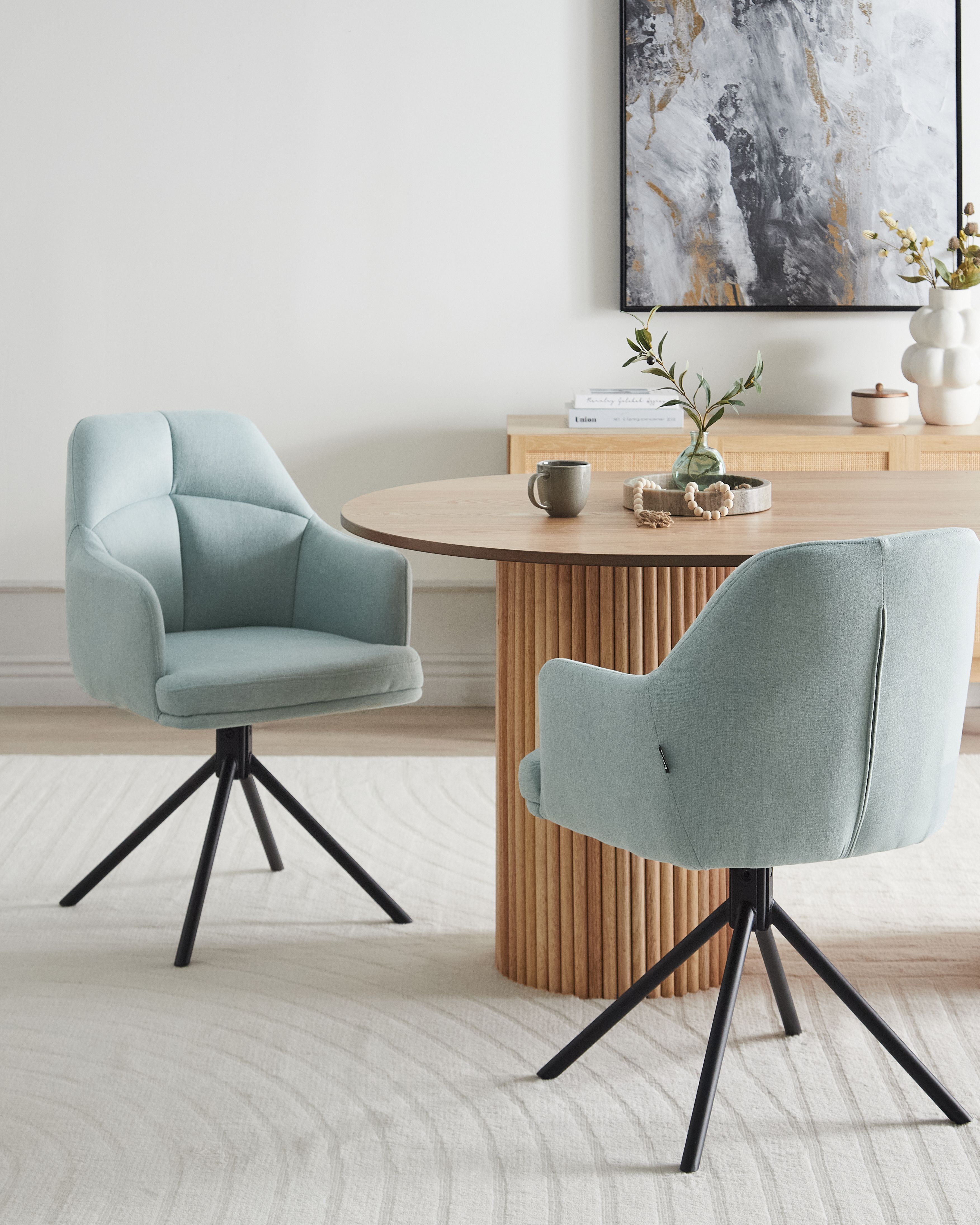Set of 2 Dining Chairs Swivel MIRA Fabric Light Blue