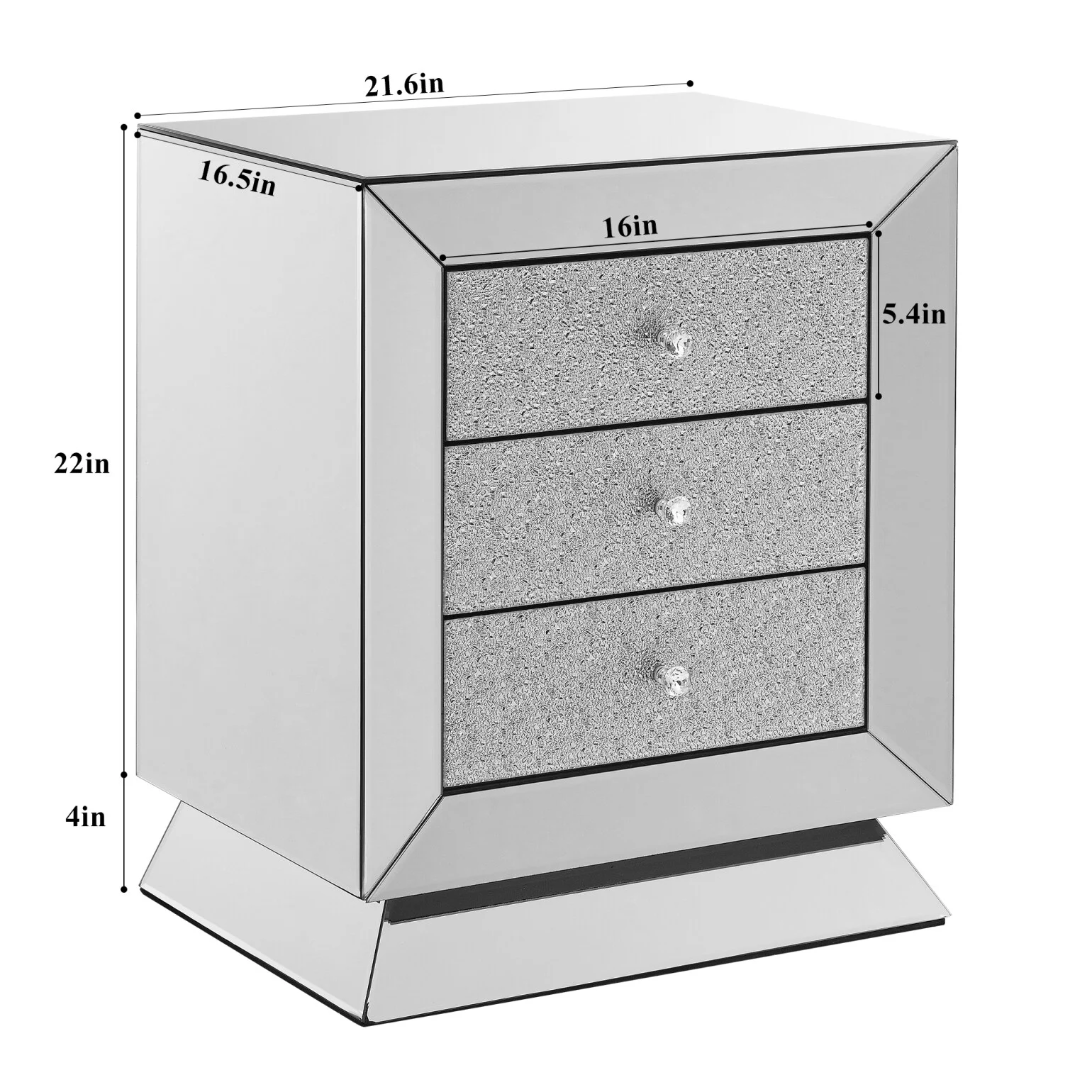 Elegant Mirrored Three-Drawer Cabinet with Diamond-Cut Glass Inlay Drawers, Space-Saving Storage Solution for Living Room, Bedroom, Entryway, Hallway or Sofa Side - Image 9
