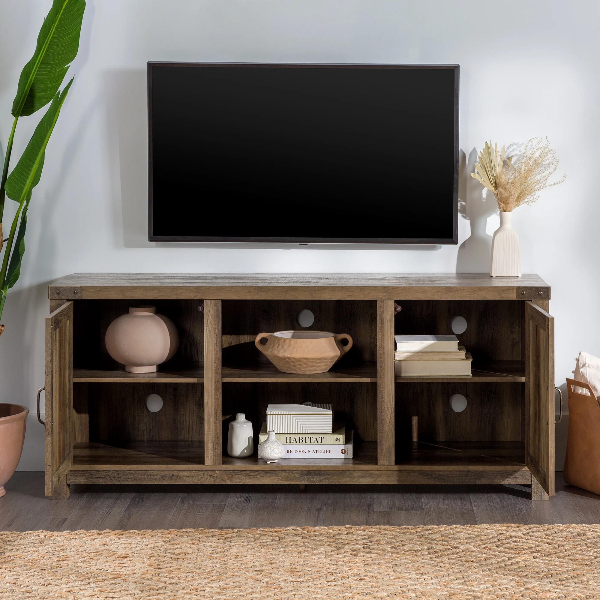 Walker Edison Modern Farmhouse Barn Door TV Stand for TVs up to 65", Grey Wash - Image 128