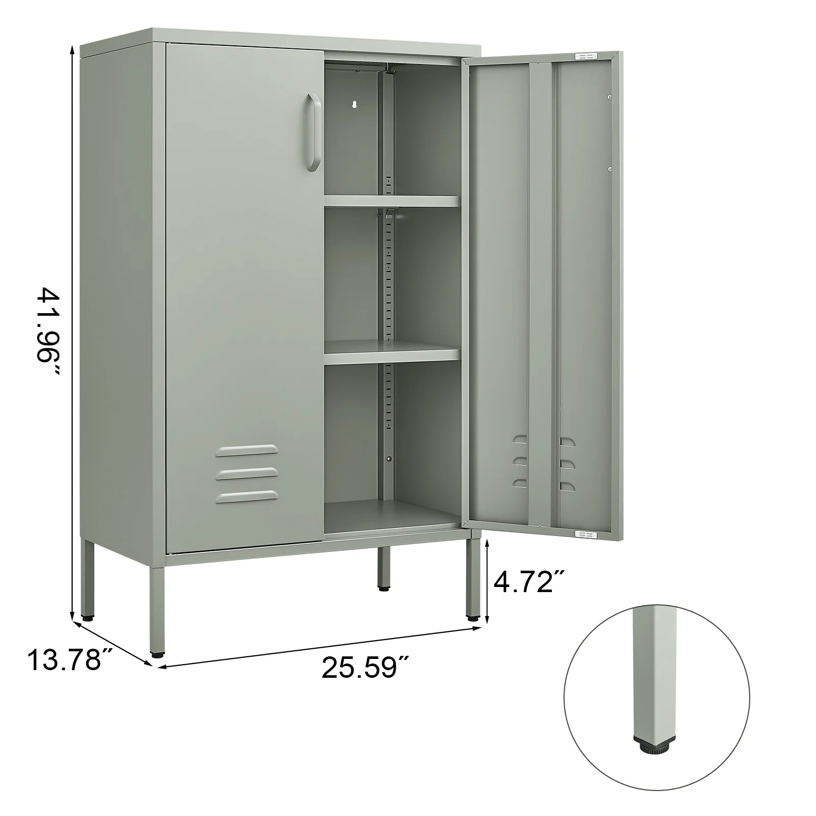 Marcree Green Metal Cabinet,2 Door Accent Cabinet,Metal Locker Cabinet with Legs,Sideboard Cabinet with Adjustable Shelves,Locker Storage Cabinet for Living Room,Entryway - Image 10