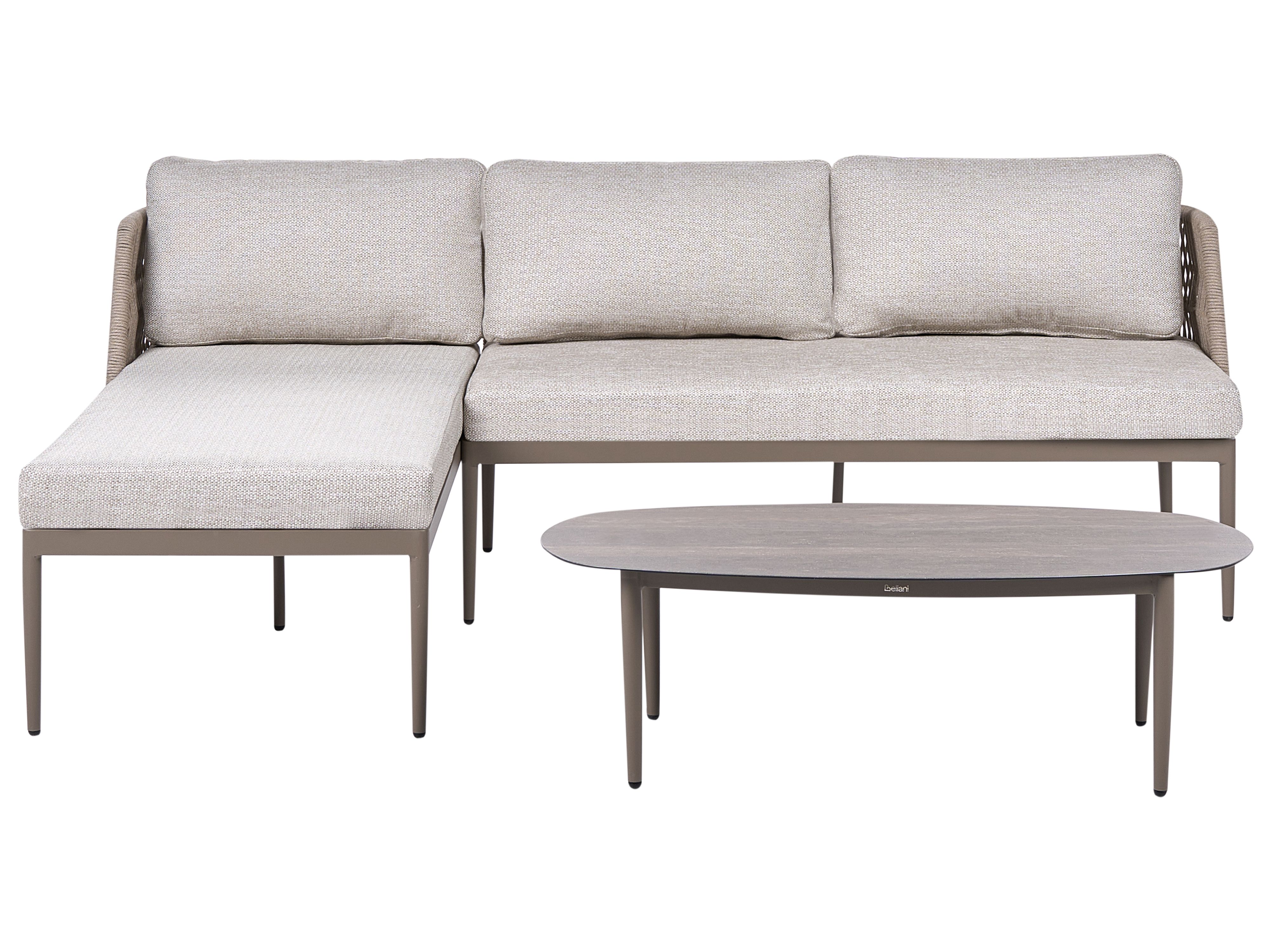Garden Corner Sofa with Table 3 Seater LEFFE Right Hand Metal Beige