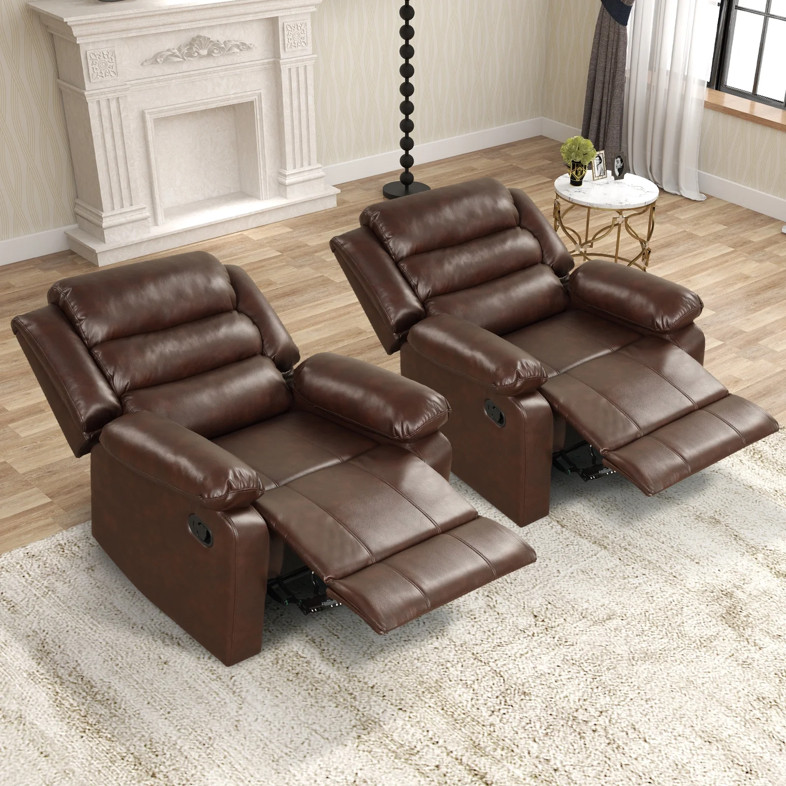 Bonzy Home Recliner Chairs for Living Room Overstuffed Breathable Fabric Reclining Chair Manual Sofa Brown - Image 36
