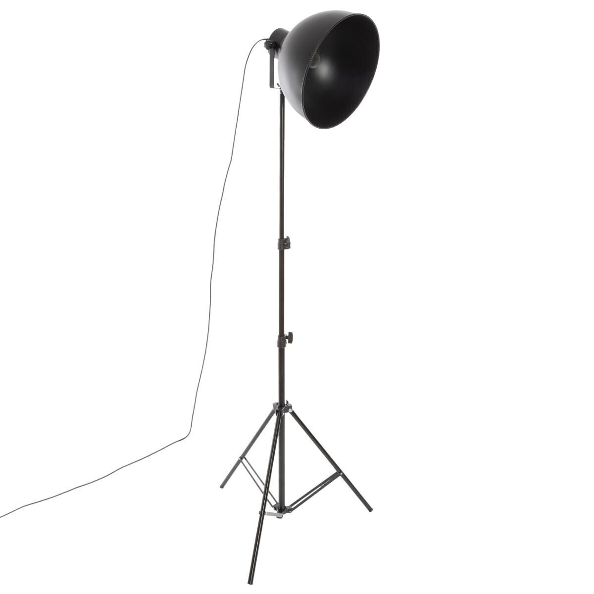 Tripod floor lamp "Basalt" Black metal, H.175 cm
