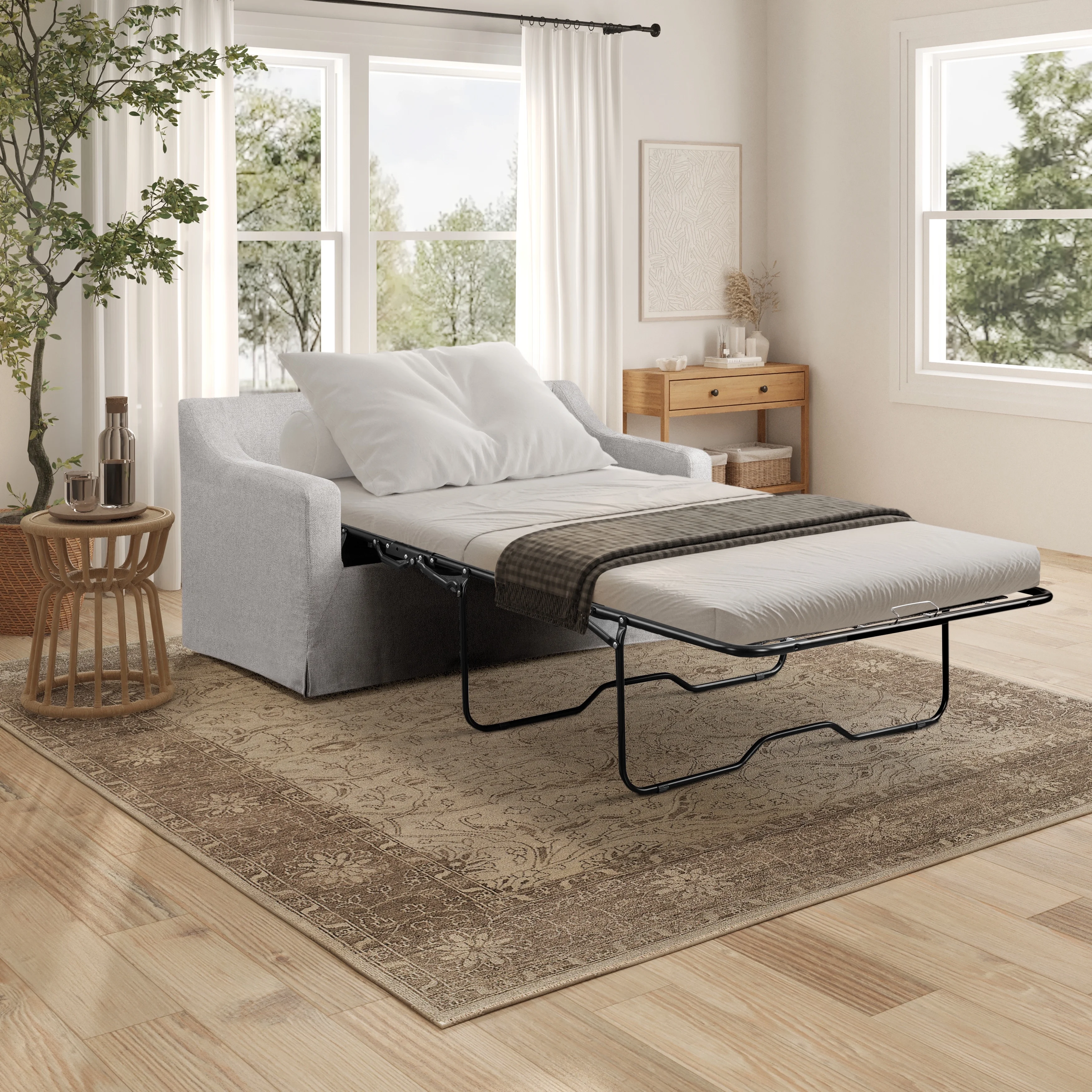 Serta Harwick Twin Convertible Sleeper Loveseat, Oatmeal Fabric