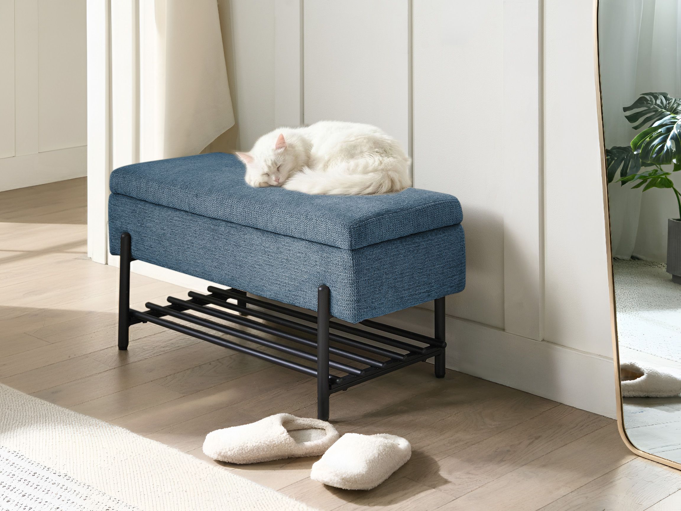 Shoe Bench SOLVANG Fabric Blue