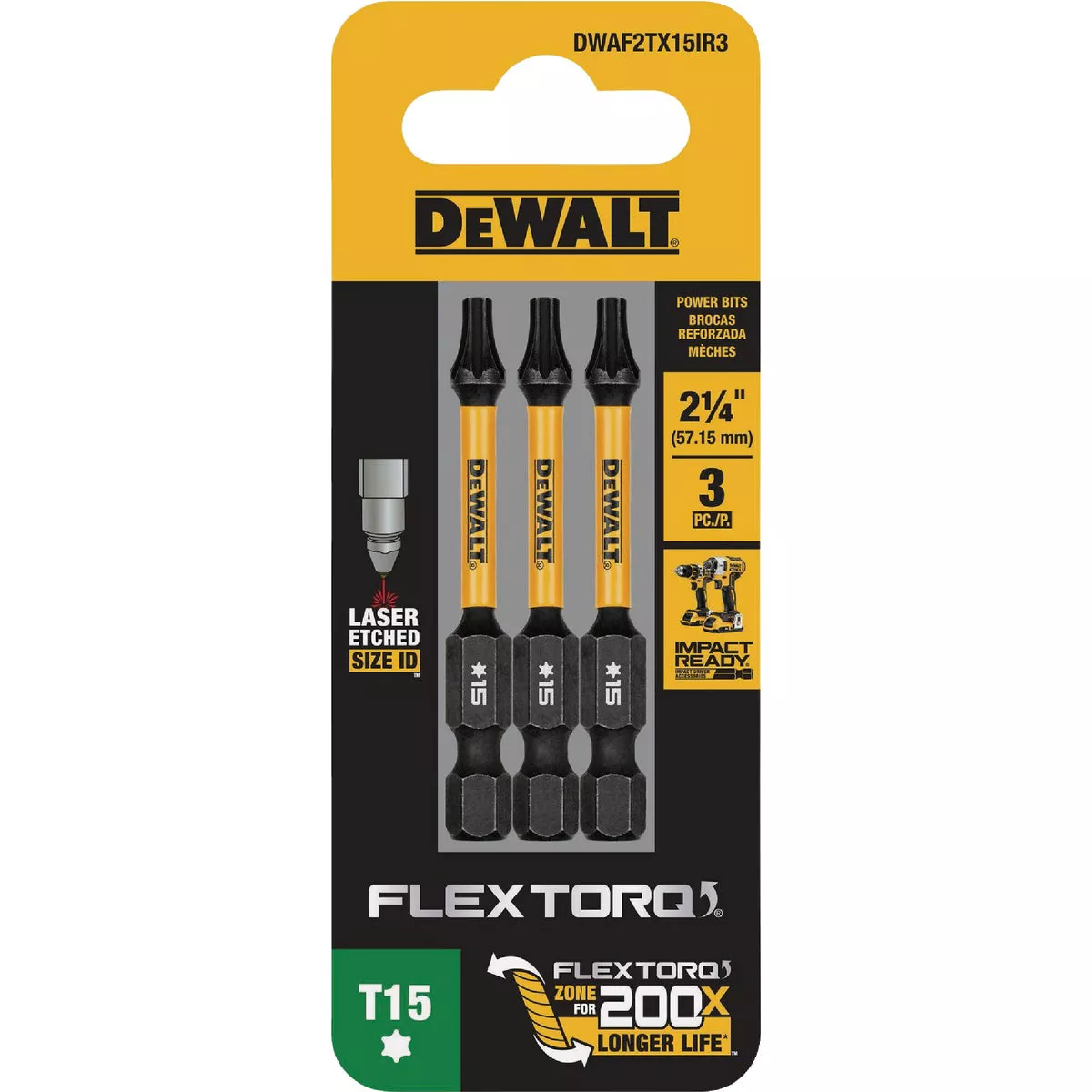 DEWALT FlexTorq 2 In. T15 TORX Impact Screwdriver Bit (3-Pack)