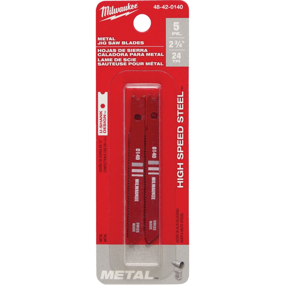 Milwaukee U-Shank 2-3/4 In. x 24 TPI High Speed Steel Jig Saw Blade, Metal Cutting (5-Pack)