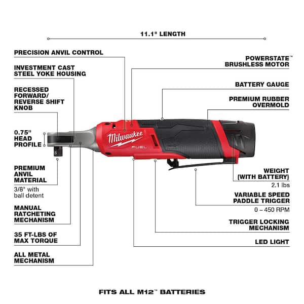 M12 FUEL 12V Li-Ion Brushless Cordless High Speed 3/8 in. Ratchet and M12 FUEL High Speed 1/4 in. Ratchet Combo Kit - Image 3