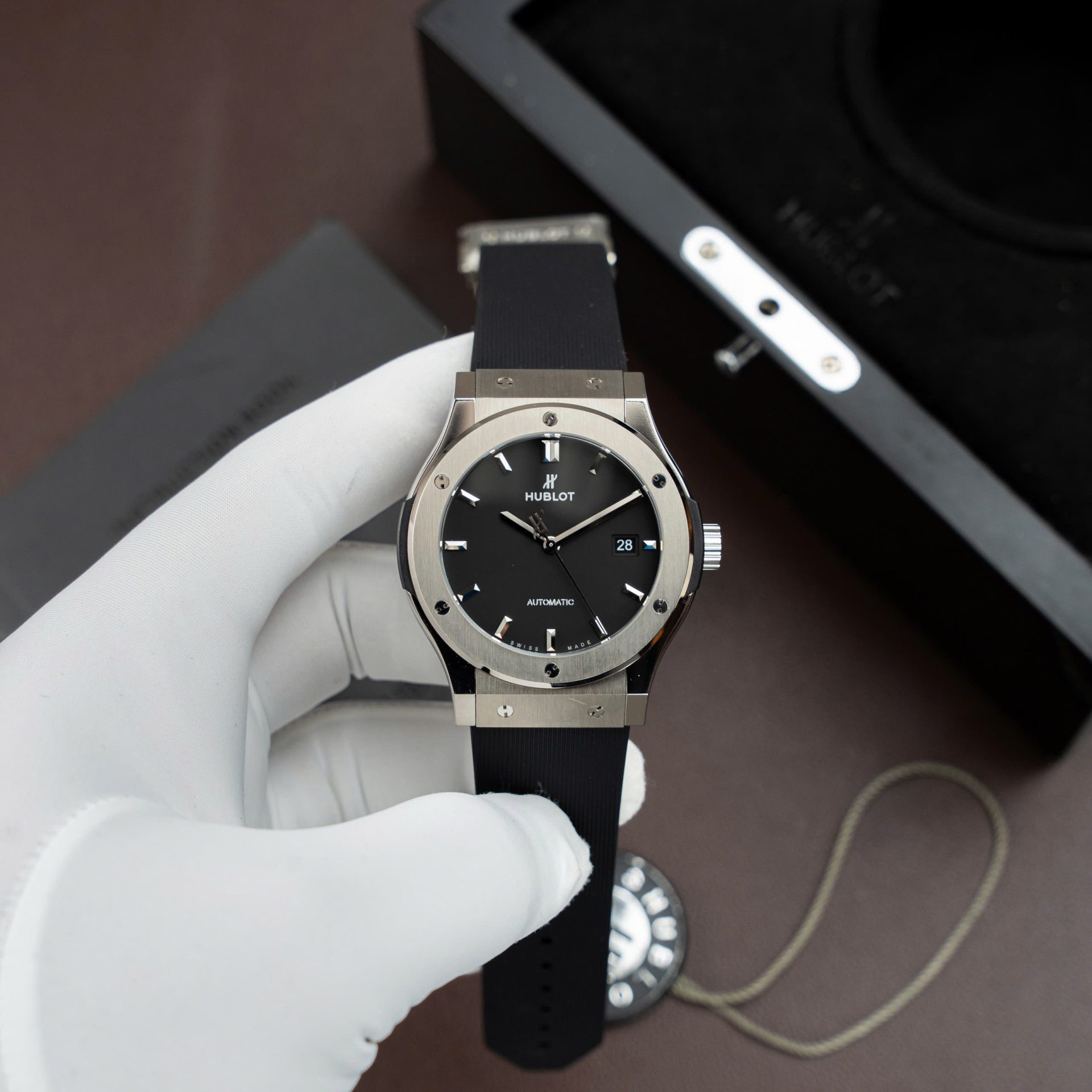 Hublot Classic Fusion Titanium Dial Black Replica Watch Movement SW300 Rubber Strap 42mm - Top club
