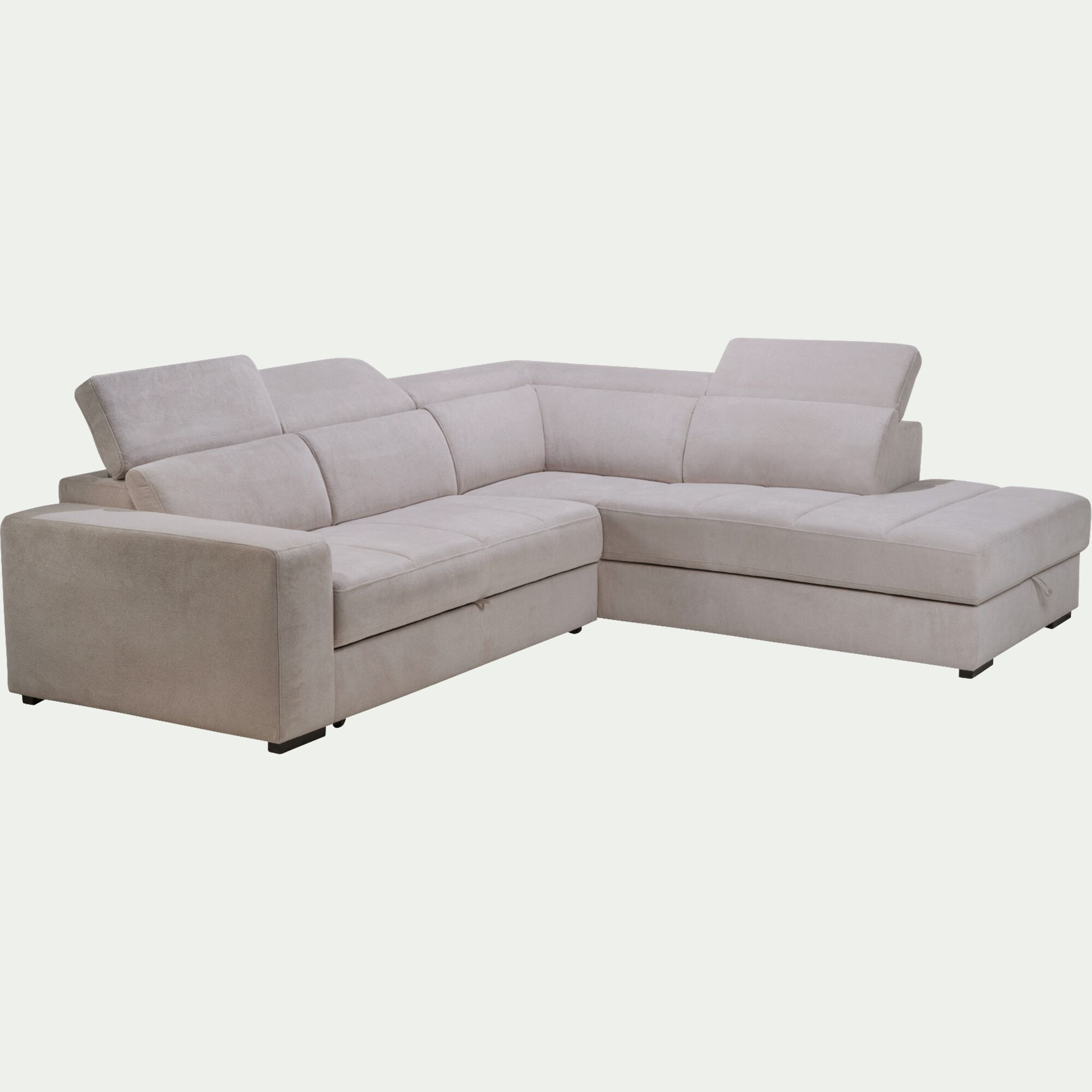 ORIGANO - Canapé d'angle droit convertible avec coffre en tissu doux - beige