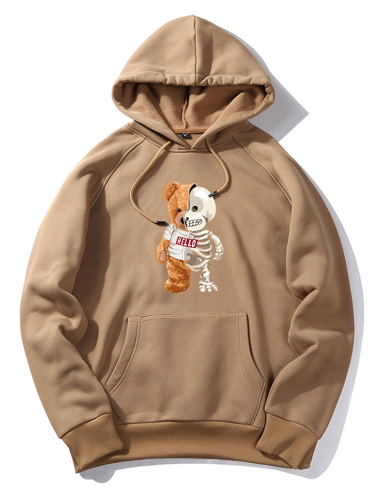 Skeleton Bear Print Hoodie