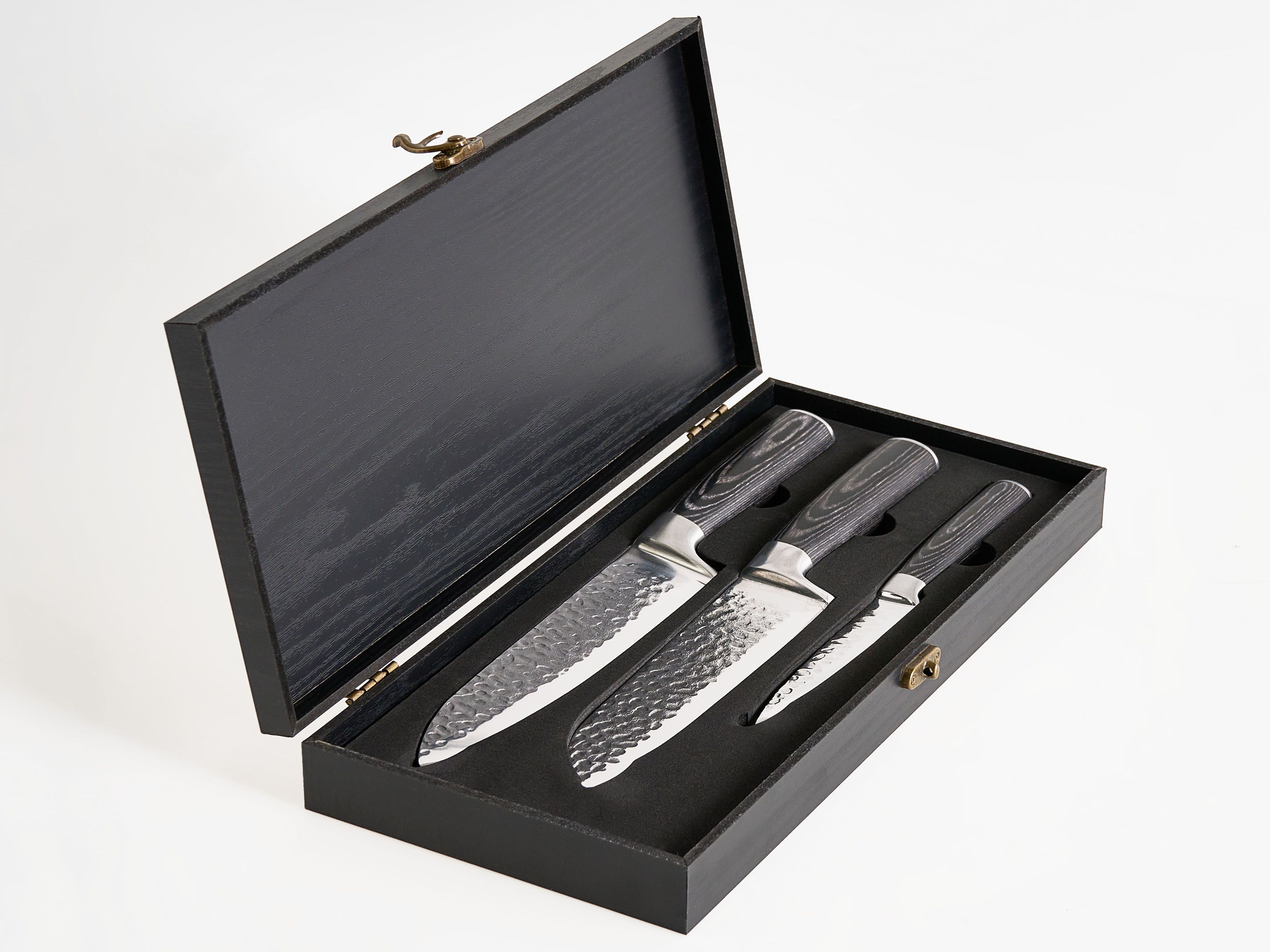 Set of 3 Knives Damascus Steel KASHIWA Black
