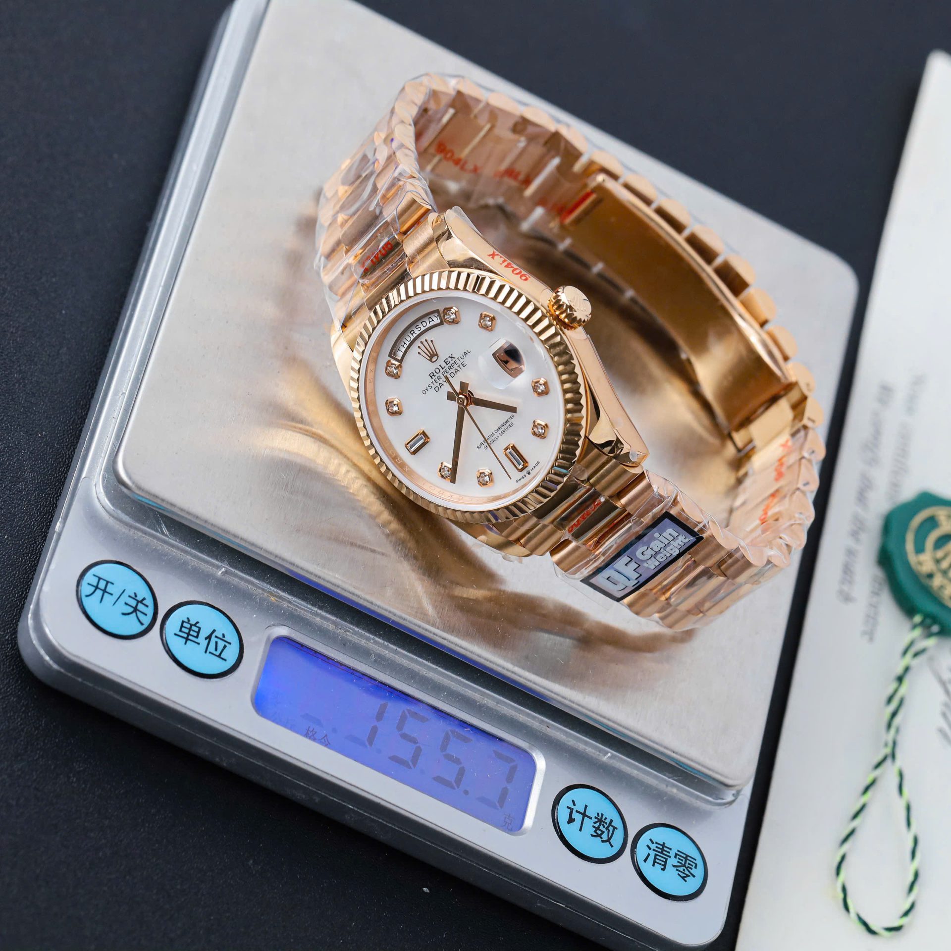 Rolex Day-Date 128235 Knock Off Watches MOP Dial Weight 156 Grams QF Factory 36mm - Elite Watch Atelier