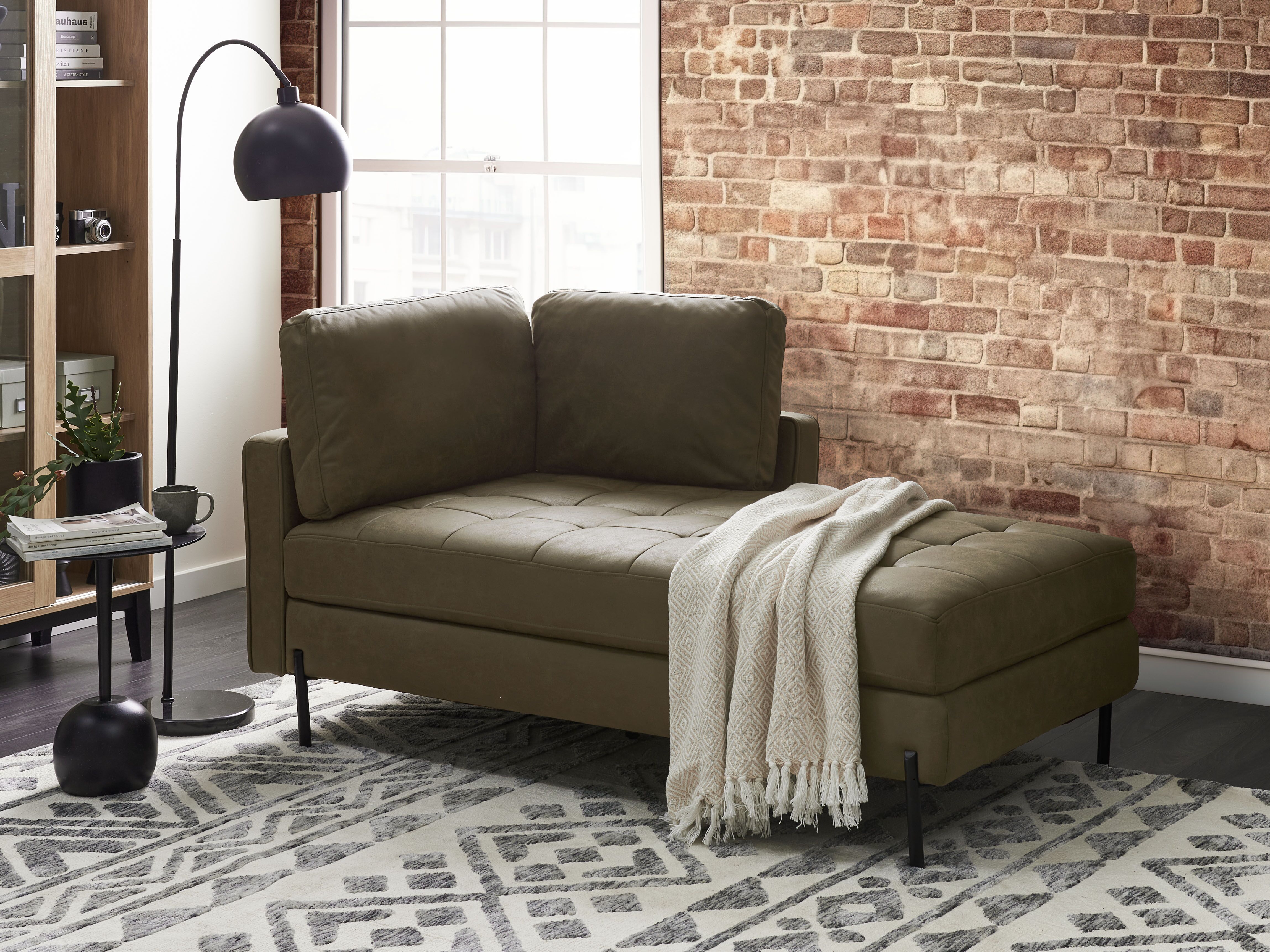 Left-Hand Chaise Lounge REBAIS Faux Leather Green