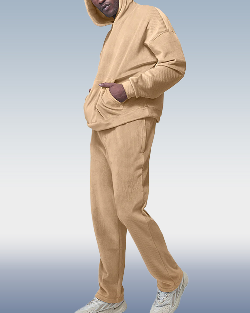 Men's Khaki Corduroy Autumn Winter Two Piece Set