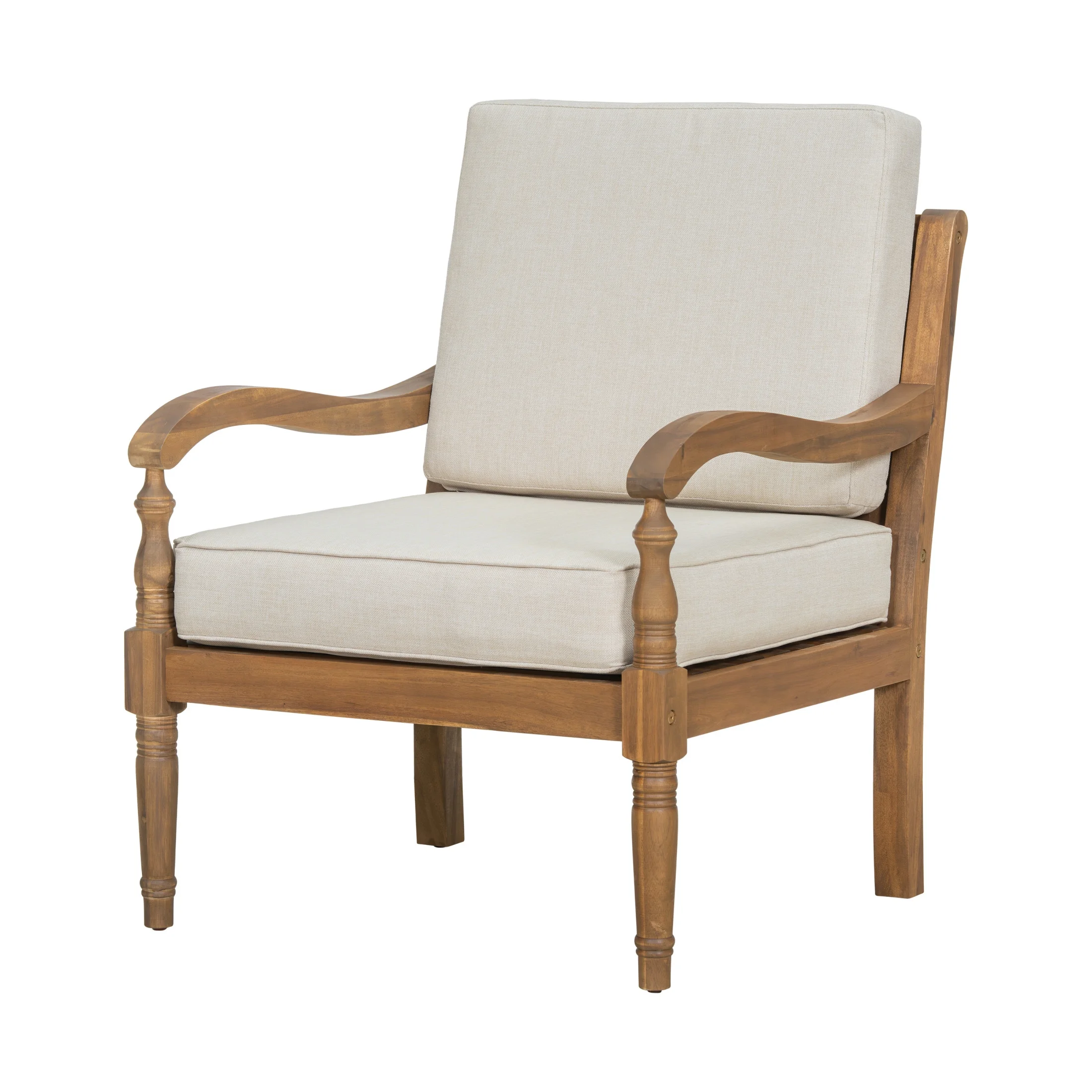 Christopher Knight Home Classic Carved Outdoor Lounge Chair with Cushions, Solid Wood Frame, Beige