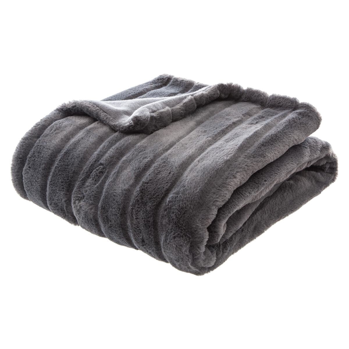 Faux fur plaid "Manoir" Slate grey, 120x160 cm