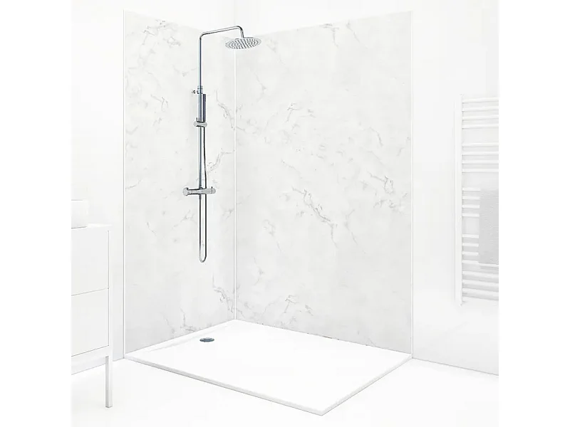 Lot de 2 panneaux de douche en PVC (90x220 & 120x220 cm) + profilés blanc - Effet Marbre clair