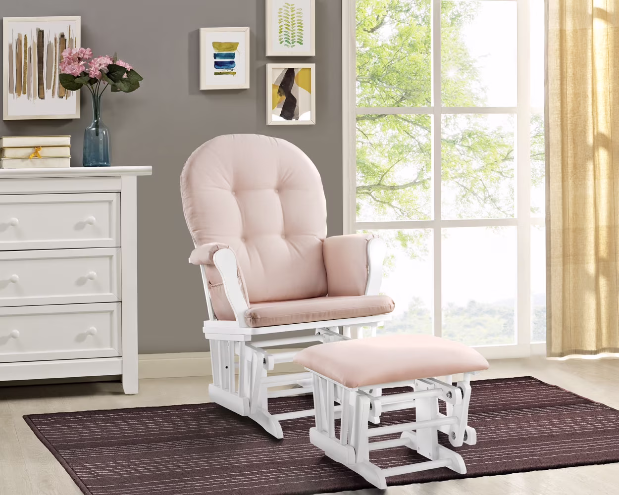 Angel Line Windsor Glider and Ottoman, Natural Finish with Gray Cushions - Image 13