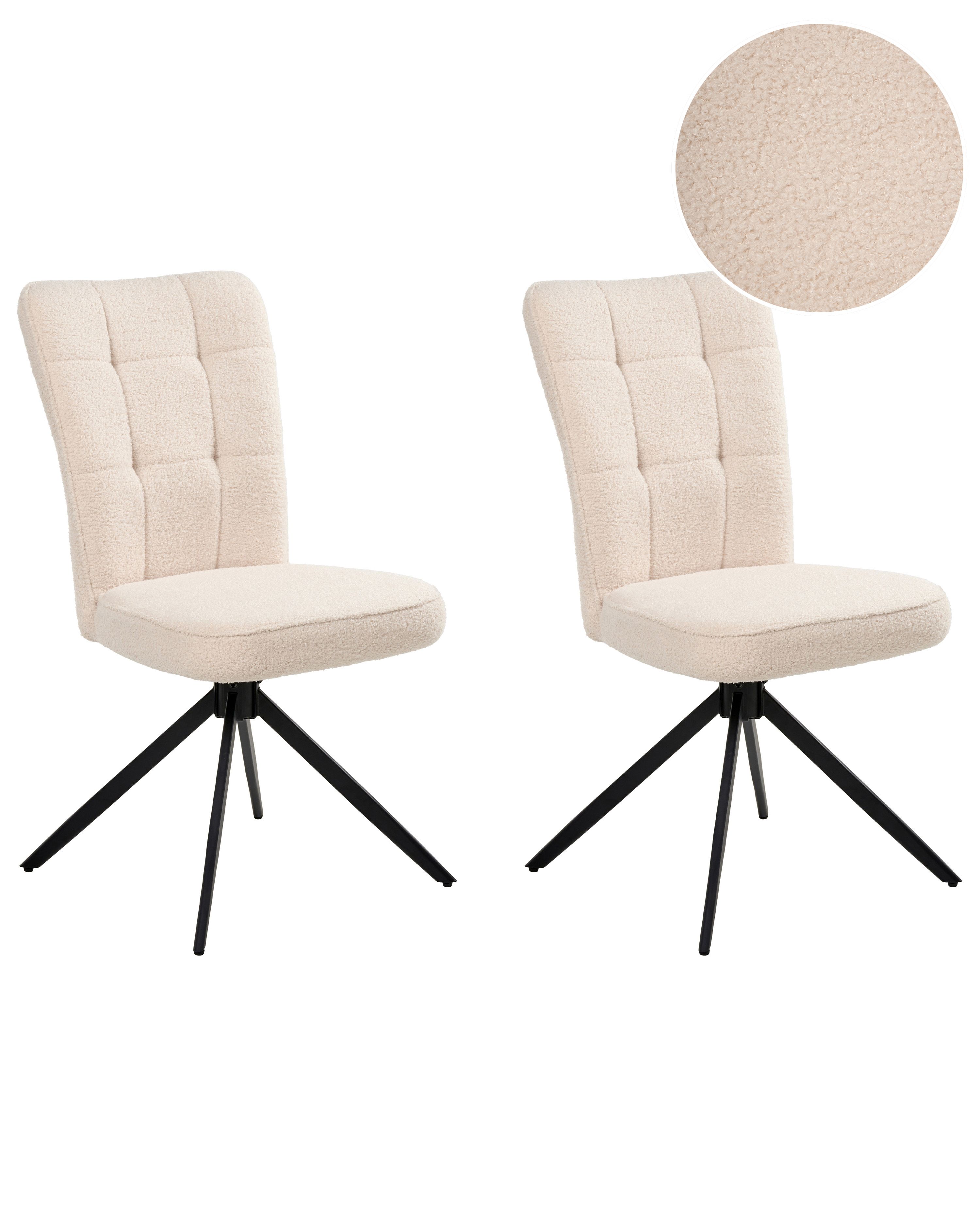Set of 2 Dining Chairs Swivel RYAN Boucle Light Beige