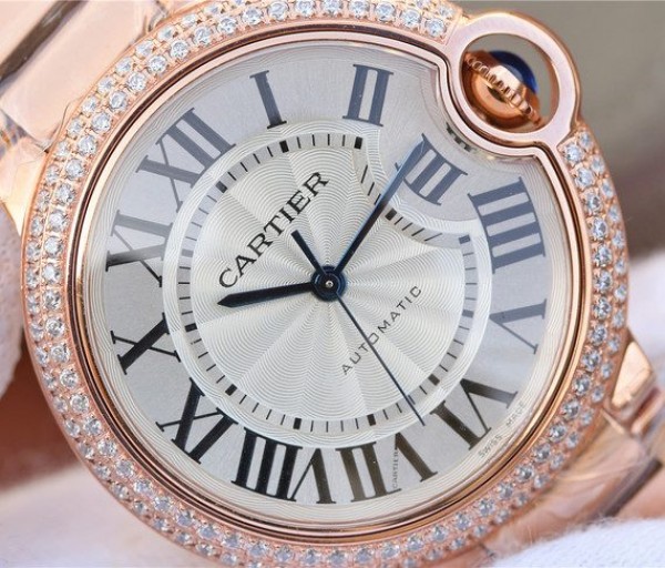 Replica Cartier Ballon Bleu 36mm RG White Textured Dial Diamond Bezel - Top club
