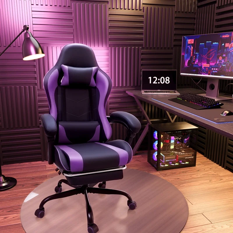 Lacoo PU Leather Gaming Chair Massage Ergonomic Gamer Chair Height Adjustable Computer Chair with Footrest & Lumbar Support, White - Image 37