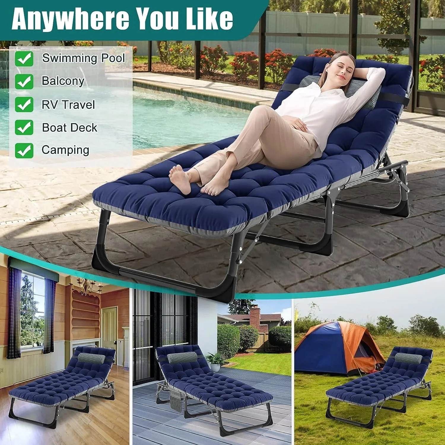 Slsy 5-Position Adjustable Folding Lounge Chair And Cot - 75.2" x 25.6" x 11.8" - Image 50 Slsy 5-Position Adjustable Folding Lounge Chair And Cot - 75.2" x 25.6" x 11.8" - Image 50