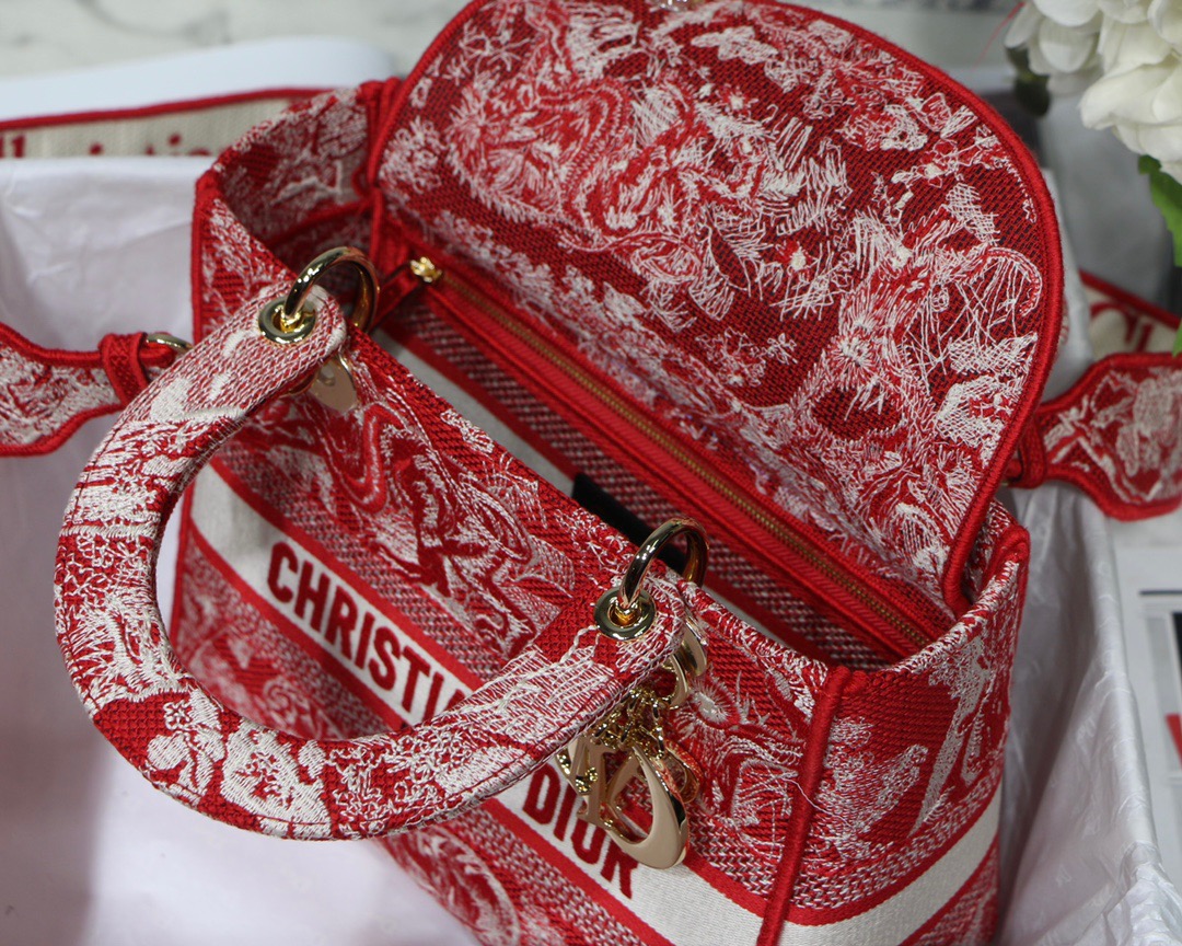 Christian Dior Medium Lady D-Lite Bag Red, For Women, Women’s Handbags 24cm/9.5in CD1:1High-quality replica