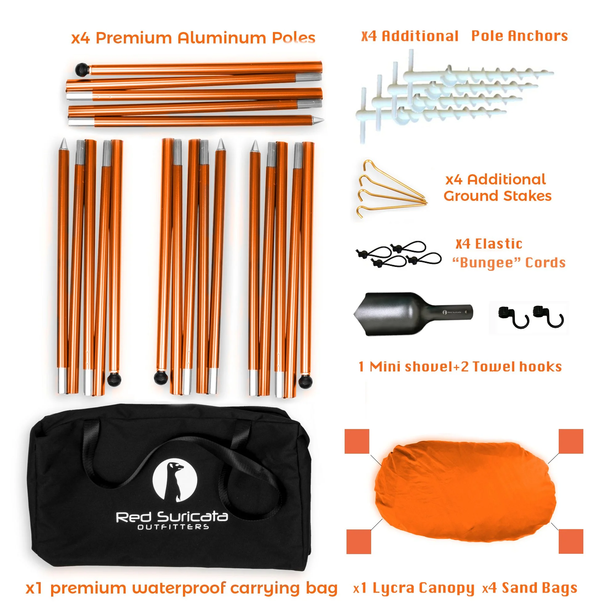Orange Family Beach Sun Shade Canopy Tent with sand anchors - Image 8