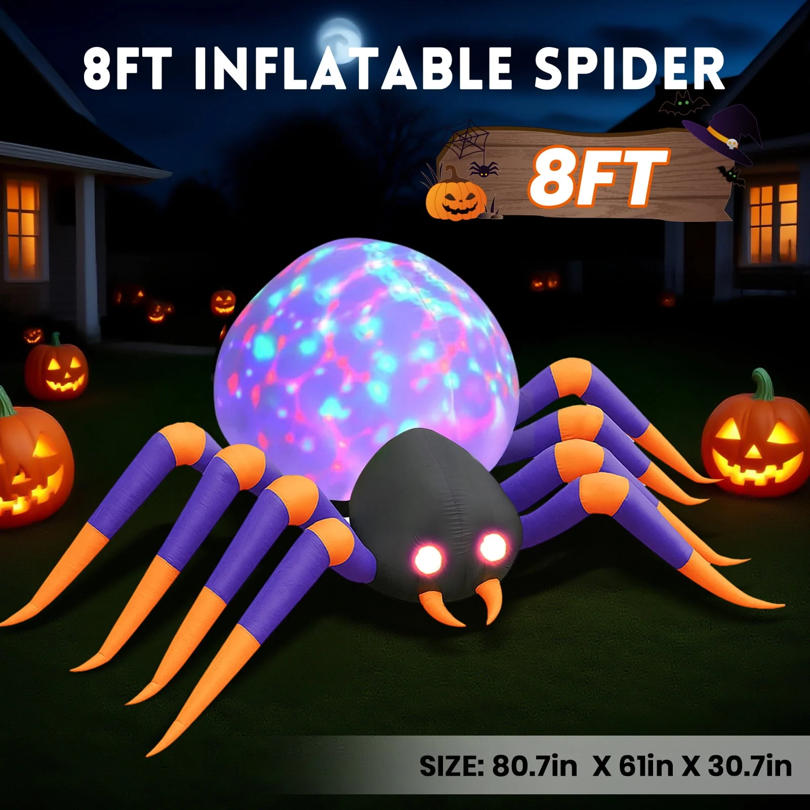 GVDV 8 FT Halloween Spider Inflatables Outdoor Decorations, Blow Up Yard Decoration with Built-in LED Lights for Holiday, Party, Yard, Garden - Image 2 GVDV 8 FT Halloween Spider Inflatables Outdoor Decorations, Blow Up Yard Decoration with Built-in LED Lights for Holiday, Party, Yard, Garden - Image 2
