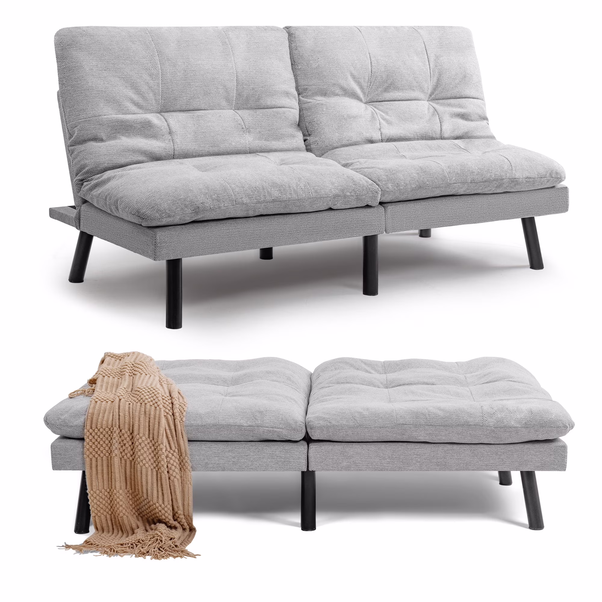Homall Futon sofa, Two Seat Adjustable Sofa, Corduroy Fabric, Upholstered Sofa, Sofa Changeable into Bed, Leisure Reading and Games, Green - Image 7