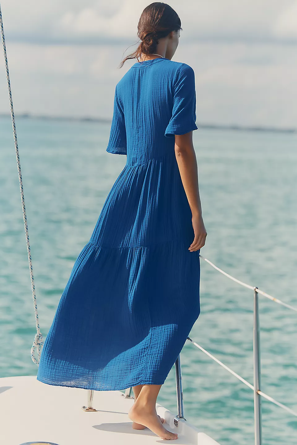 100% Cotton Gauze Midi Dress - Bright Cobalt