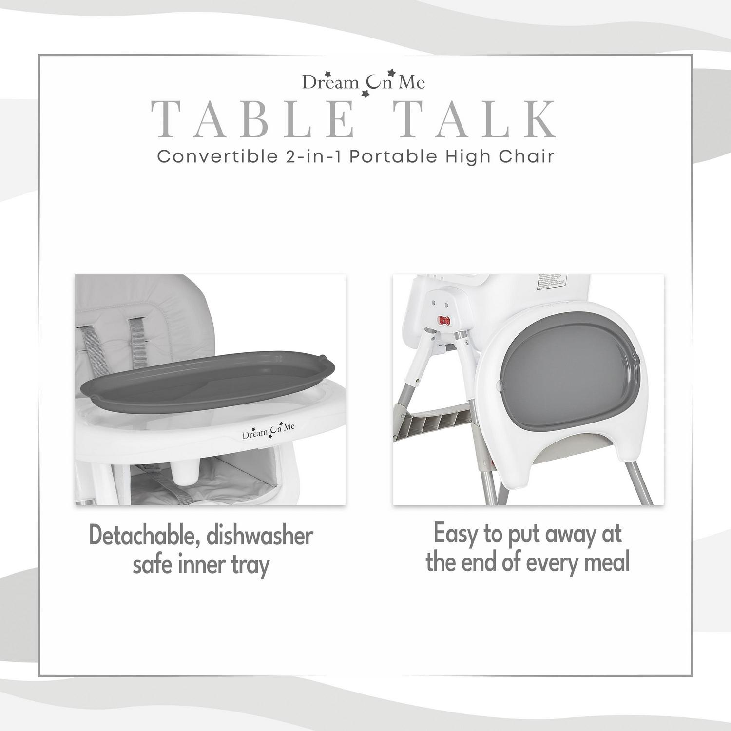 Dream On Me Portable 2-In-1 Table Talk High Chair. Gray