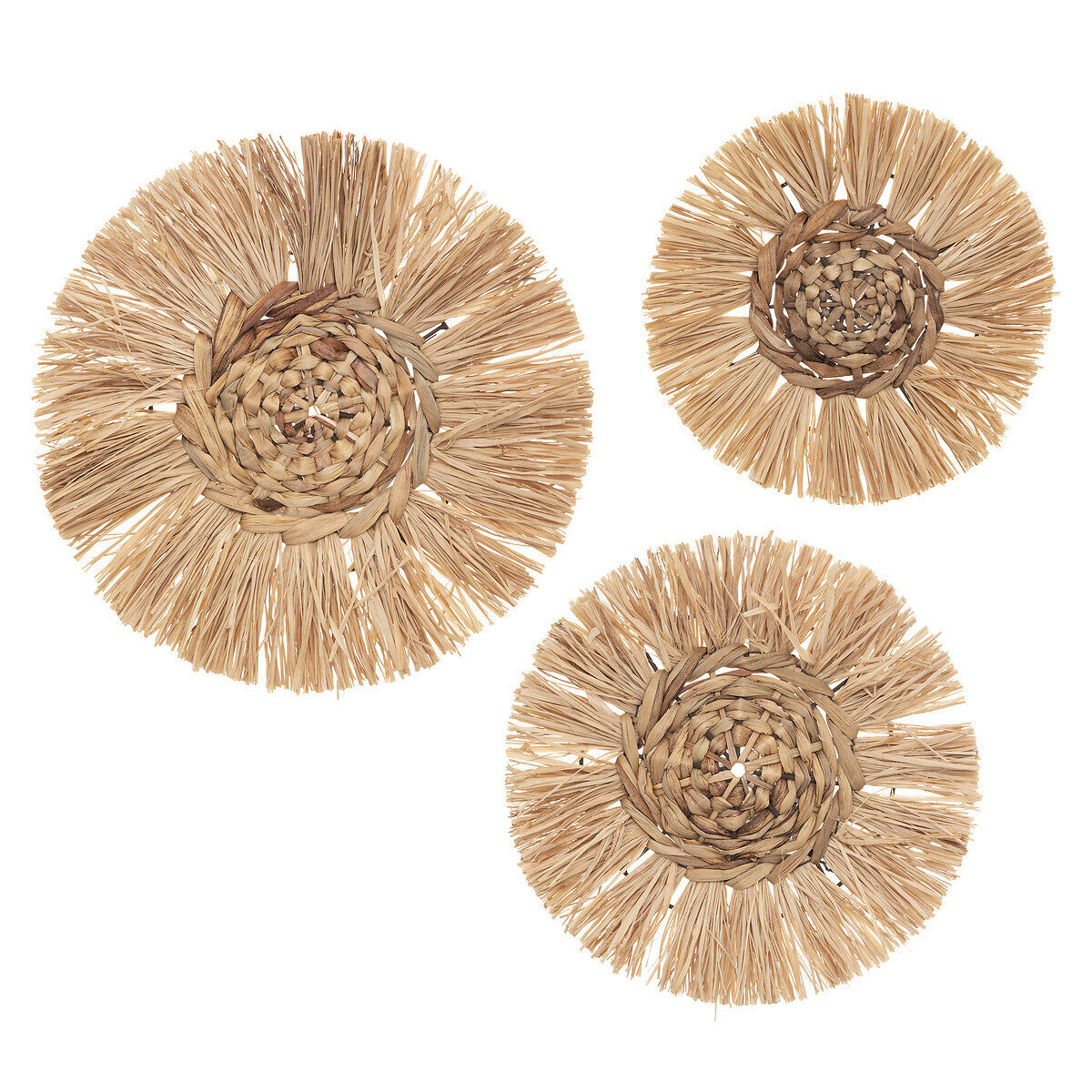 Set of 3 wall decorations "Velina" Raffia, D.25/30/36 cm