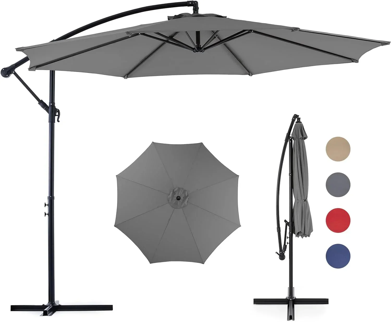 Sweetcrispy 9.8FT Offset Patio Umbrella With Easy Tilt Adjustment, 8 Ribs, Blue - Image 6 Sweetcrispy 9.8FT Offset Patio Umbrella With Easy Tilt Adjustment, 8 Ribs, Blue - Image 6