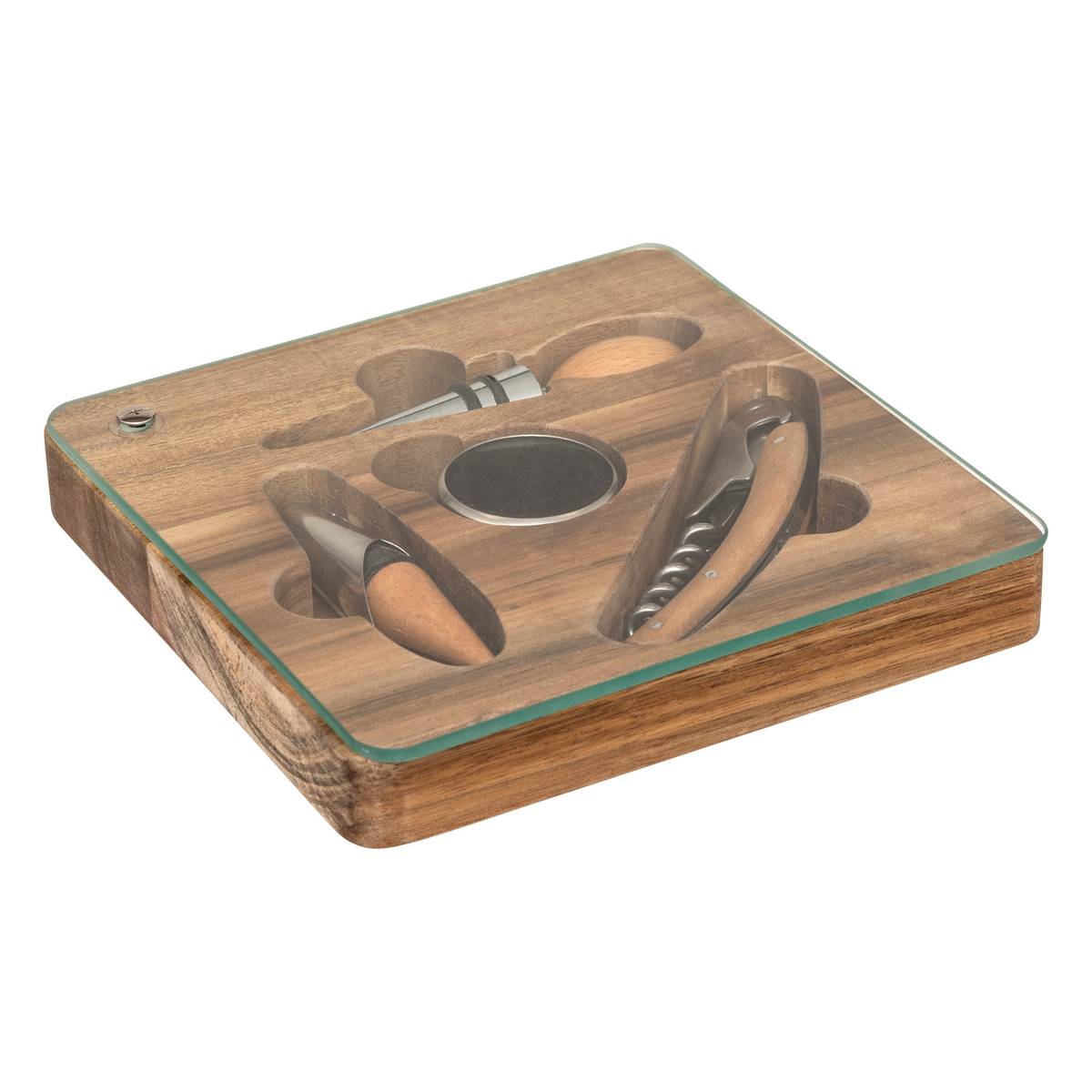 4-piece sommelier set "Jules" Acacia, Brown