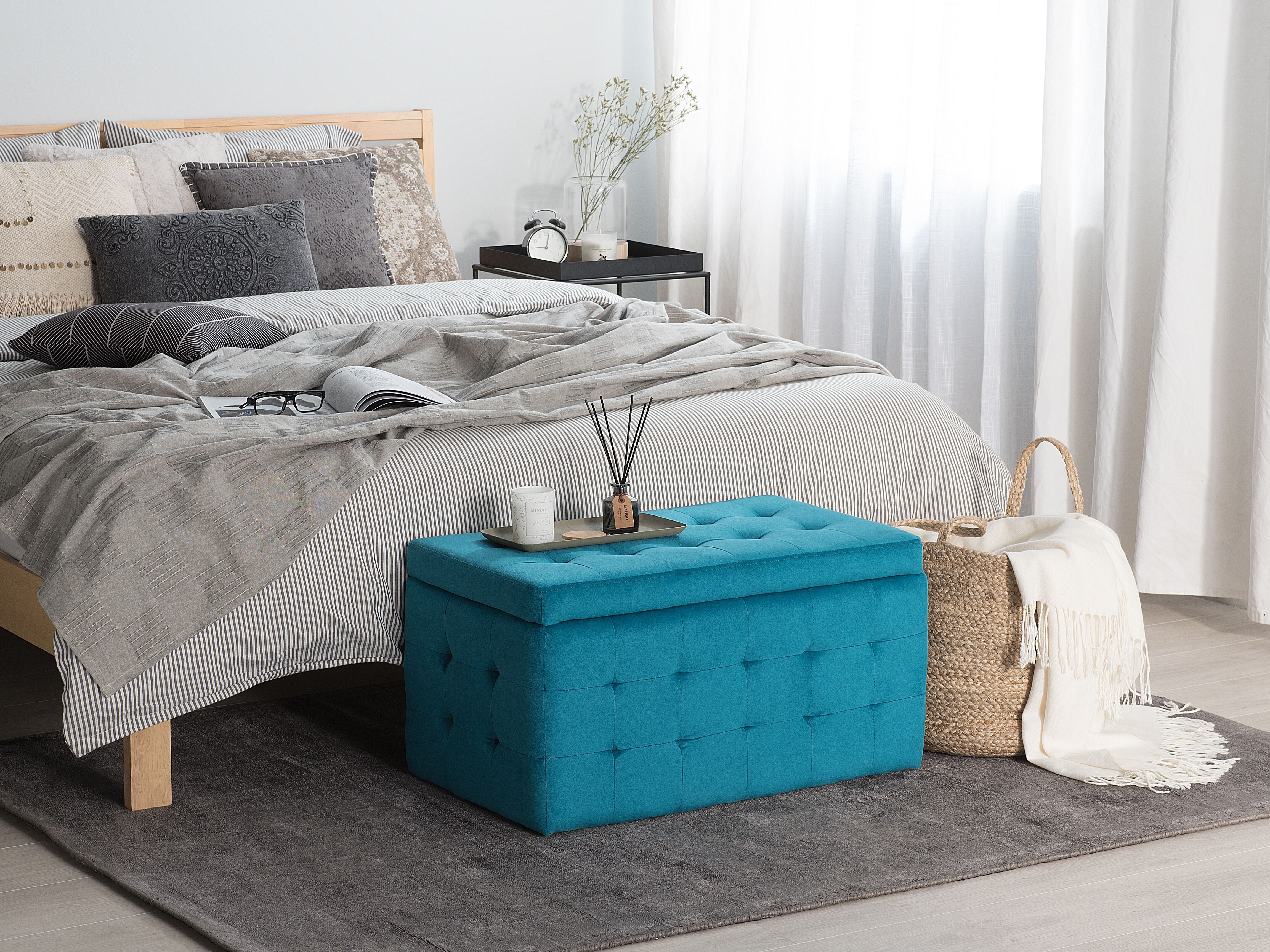 Storage Ottoman MICHIGAN Velvet Sea Blue